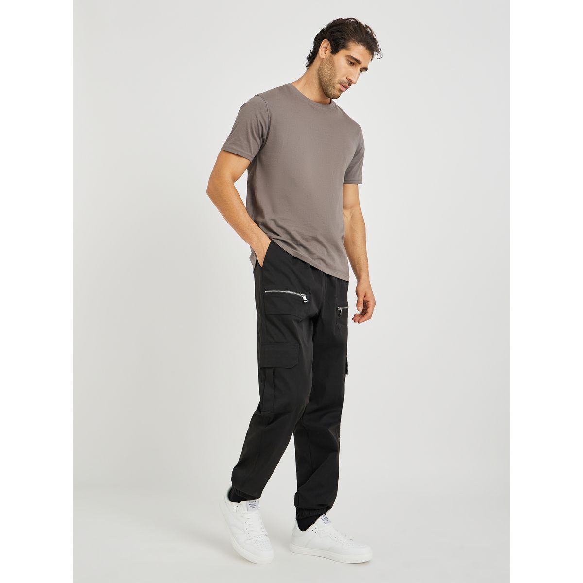 Styli Men Olive Solid Relaxed Fit Cargo Joggers with Zipper Detail-men-clothing-bottoms-joggers-image-2