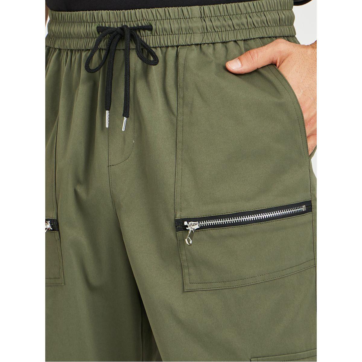 Styli Men Olive Solid Relaxed Fit Cargo Joggers with Zipper Detail-men-clothing-bottoms-joggers-image-3