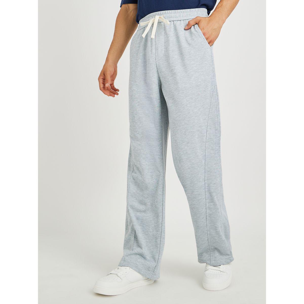 Styli Men Grey Solid Relaxed Fit Open Hem Joggers with Side Panel Detail-men-clothing-bottoms-joggers-image-1