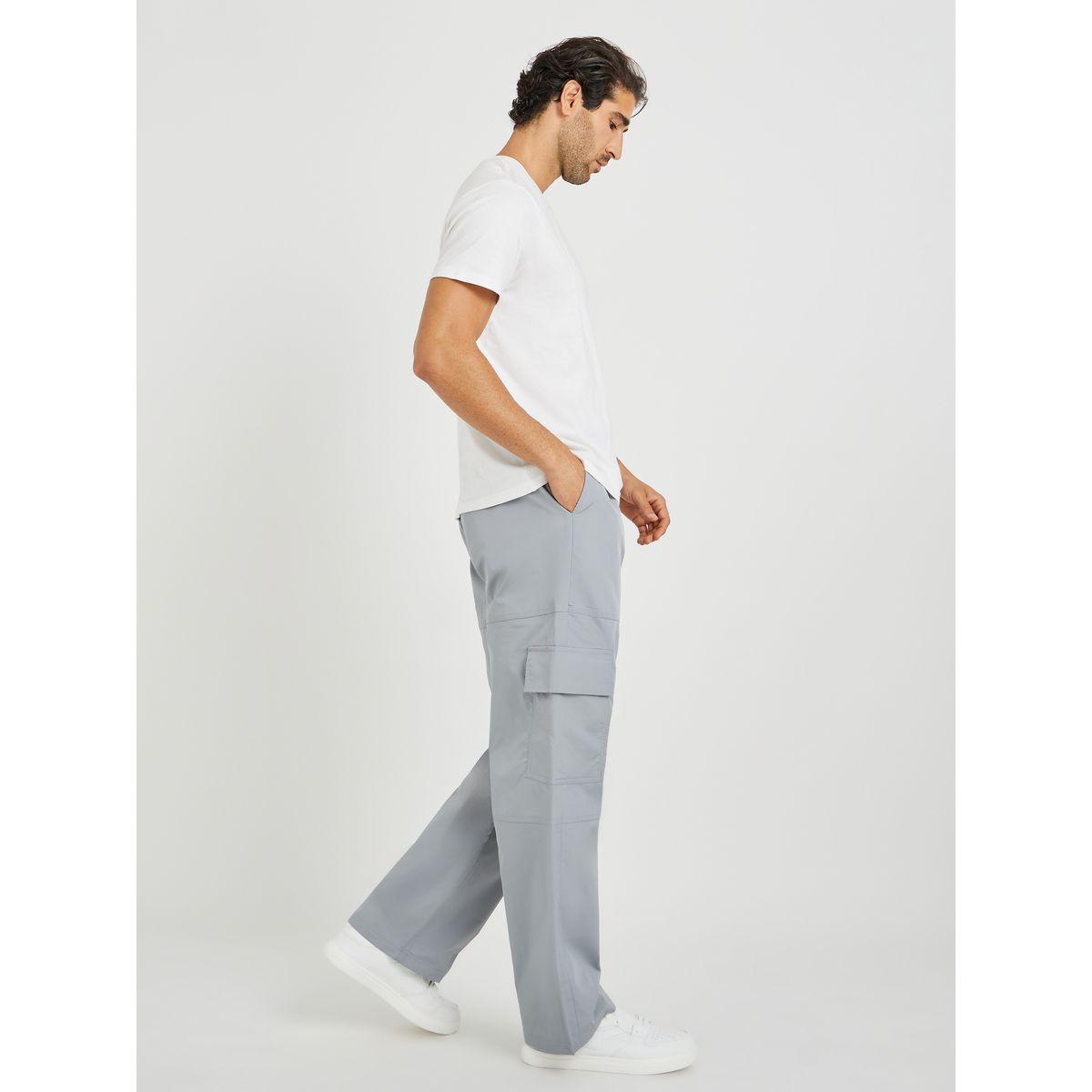 Styli Men Grey Solid Oversized Open Hem Cargo Joggers with Zipper Pockets-men-clothing-bottoms-joggers-image-2