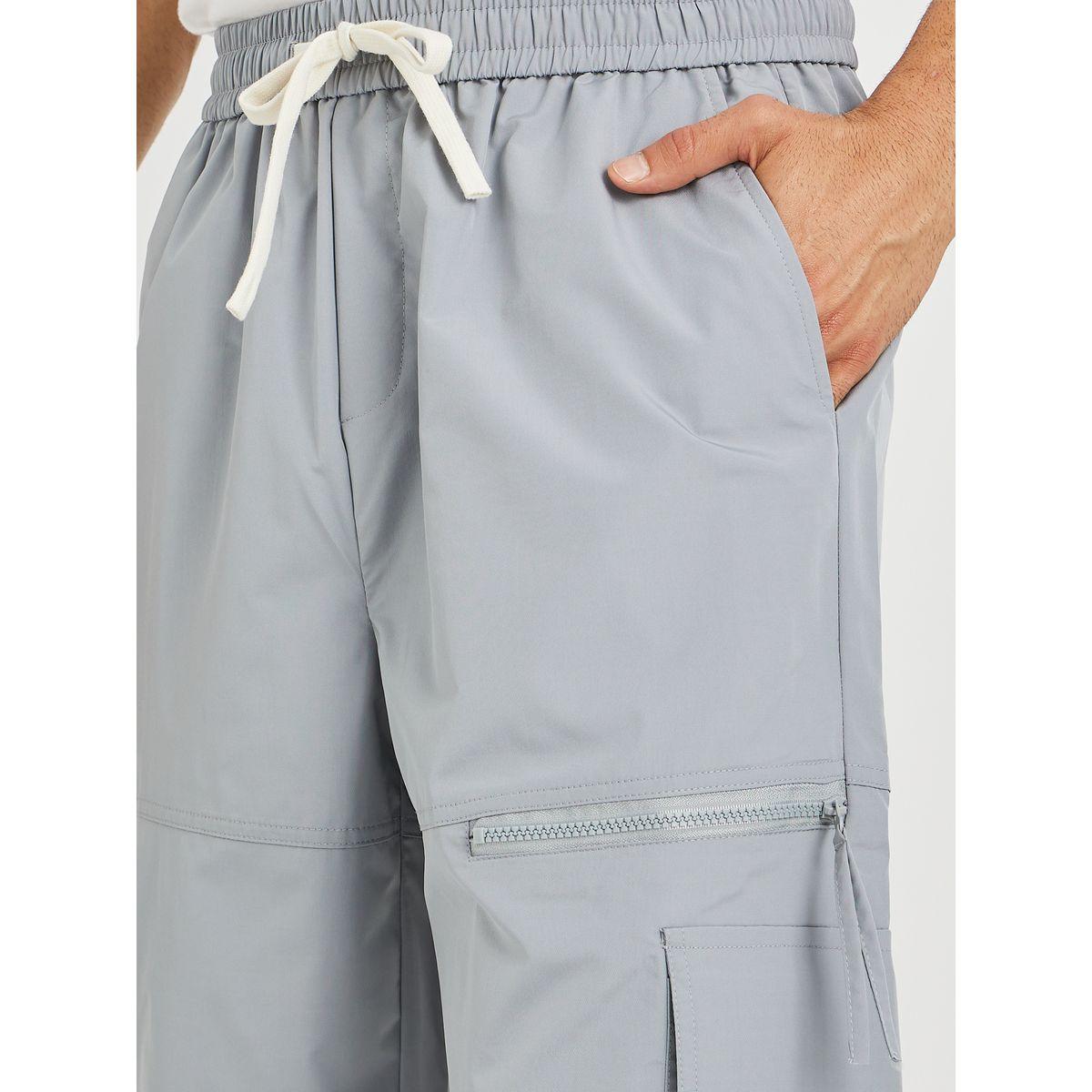 Styli Men Grey Solid Oversized Open Hem Cargo Joggers with Zipper Pockets-men-clothing-bottoms-joggers-image-3