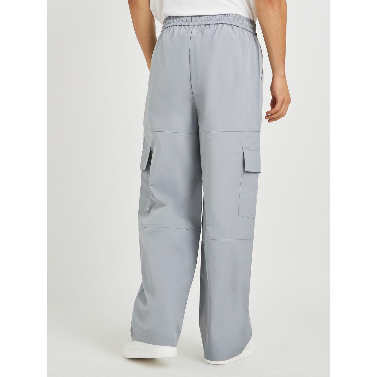 Styli Men Grey Solid Oversized Open Hem Cargo Joggers with Zipper Pockets-men-clothing-bottoms-joggers-image-4