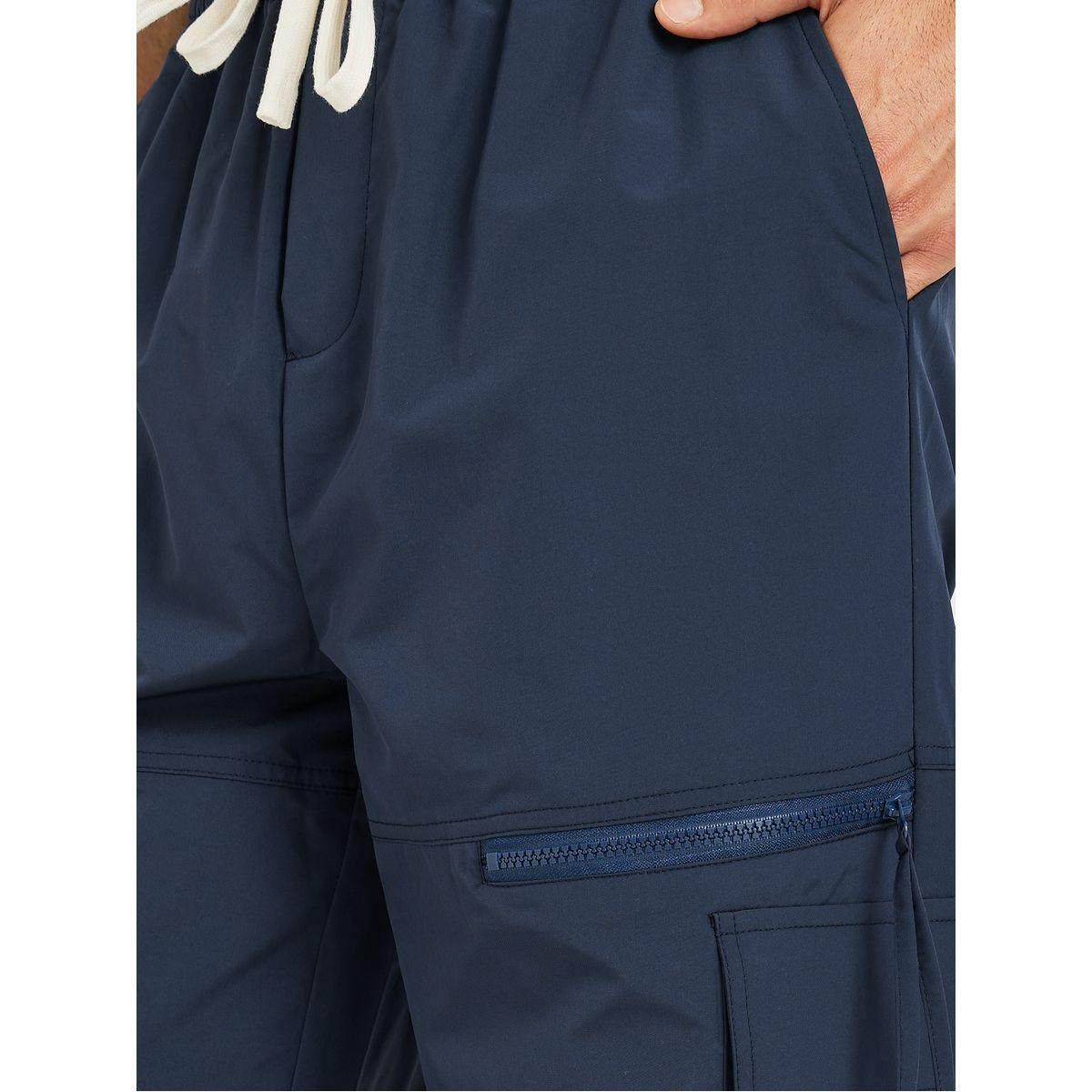 Styli Men Navy Blue Solid Oversized Open Hem Cargo Joggers with Zipper Pockets-men-clothing-bottoms-joggers-image-3