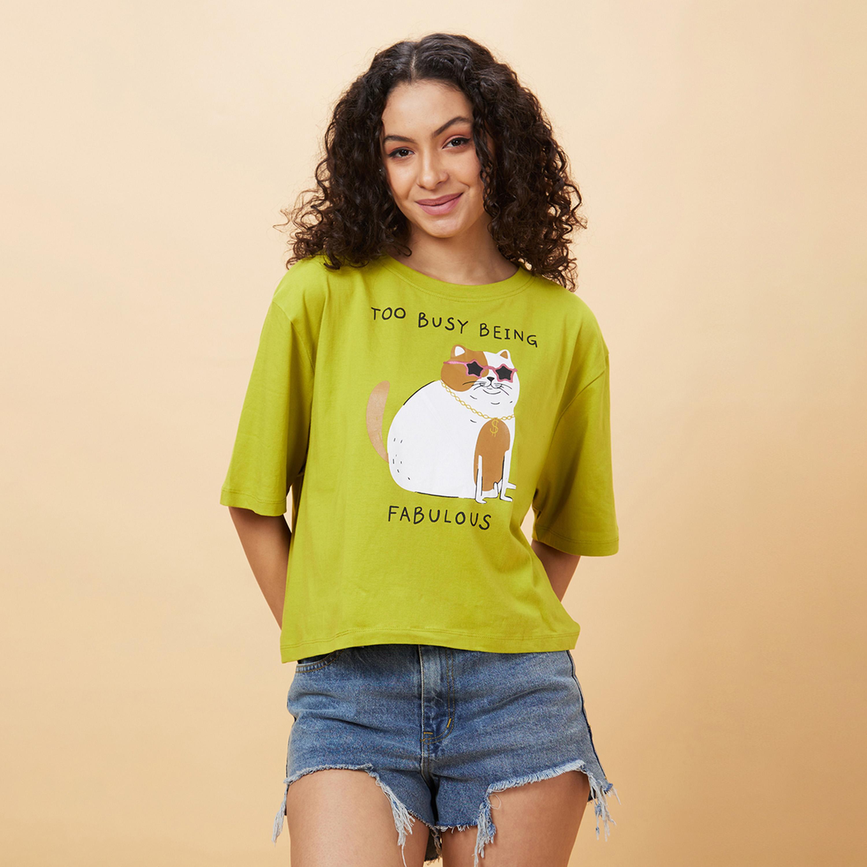 Globus X Styli Graphic Print Round Neck Boxy Fit T-Shirt-women-clothing-tshirts-image-2