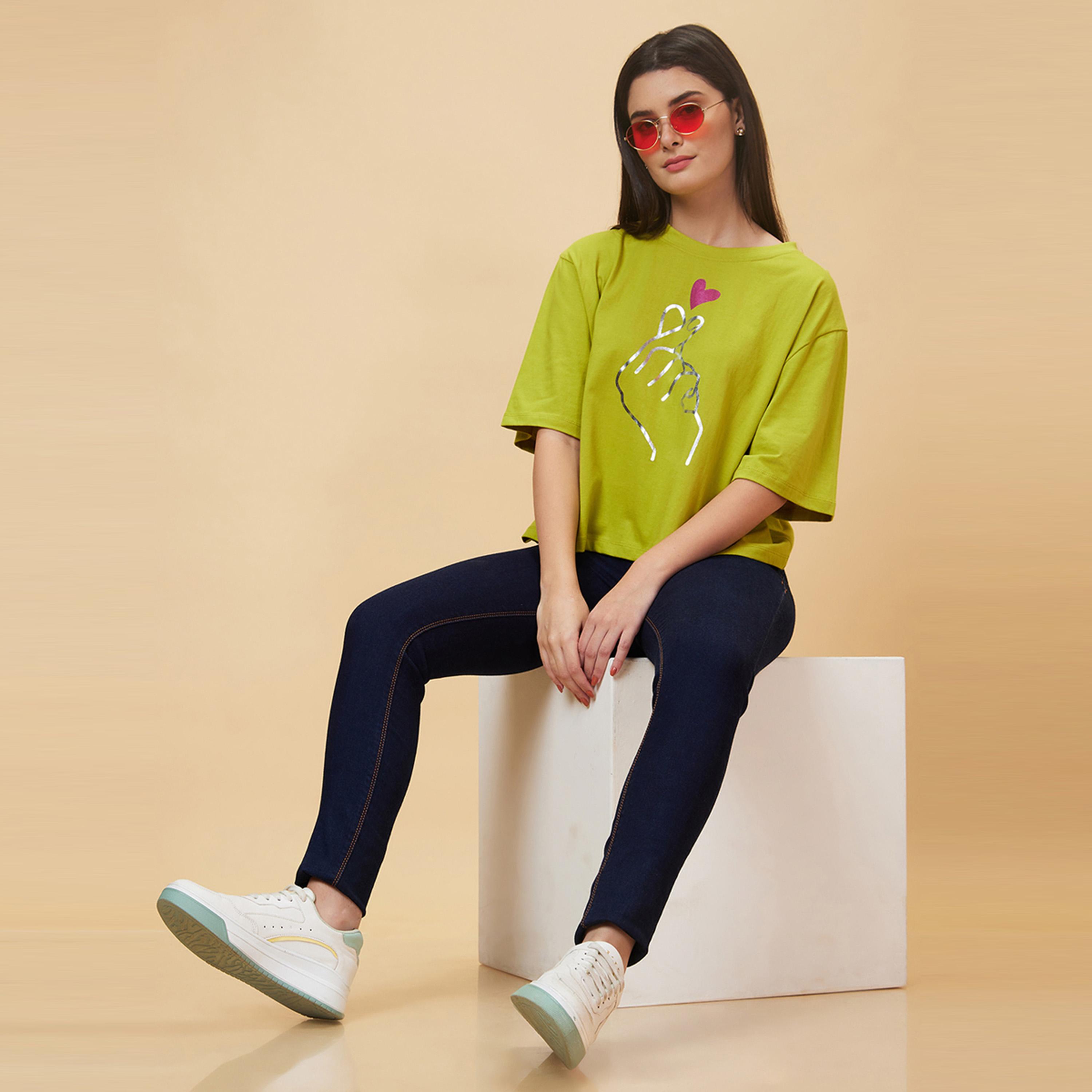Globus X Styli Graphic Print Round Neck Oversized T-Shirt-women-clothing-tshirts-image-1