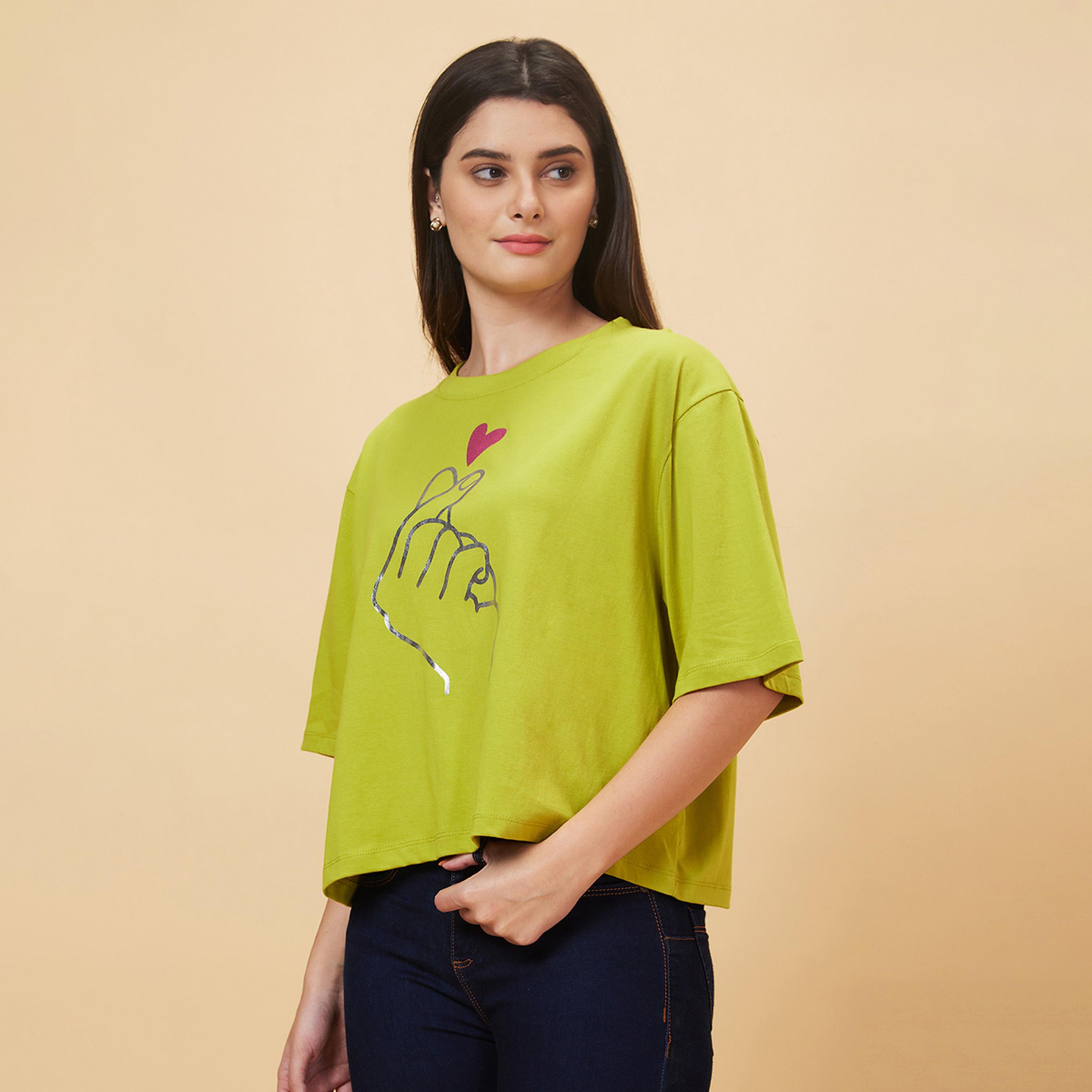 Globus X Styli Graphic Print Round Neck Oversized T-Shirt-women-clothing-tshirts-image-4