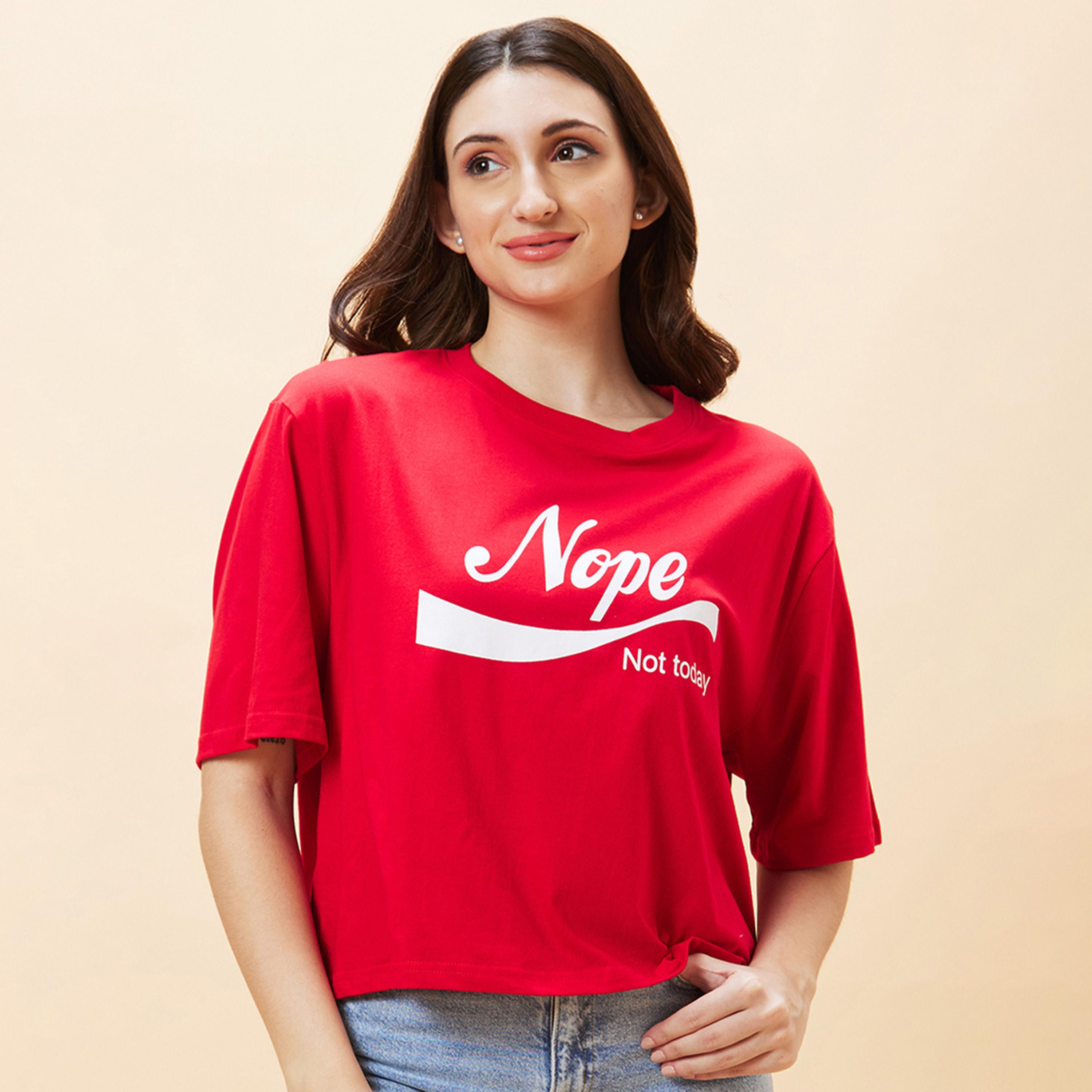 Globus X Styli Slogan Print Round Neck Boxy Fit Crop T-Shirt-women-clothing-tshirts-image-2