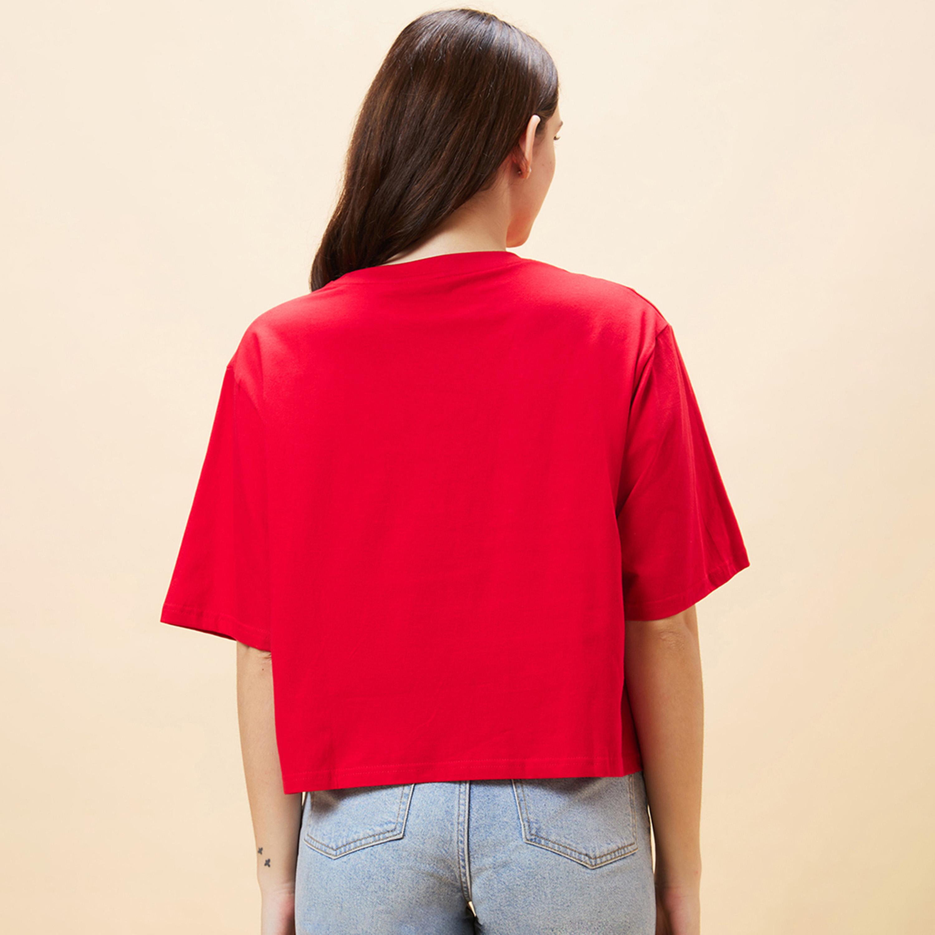 غلوبوس × ستايلي - تي شيرت قصير بقصّة مربعة ورقبة مستديرة وطبعة شعار-women-clothing-tshirts-image-4