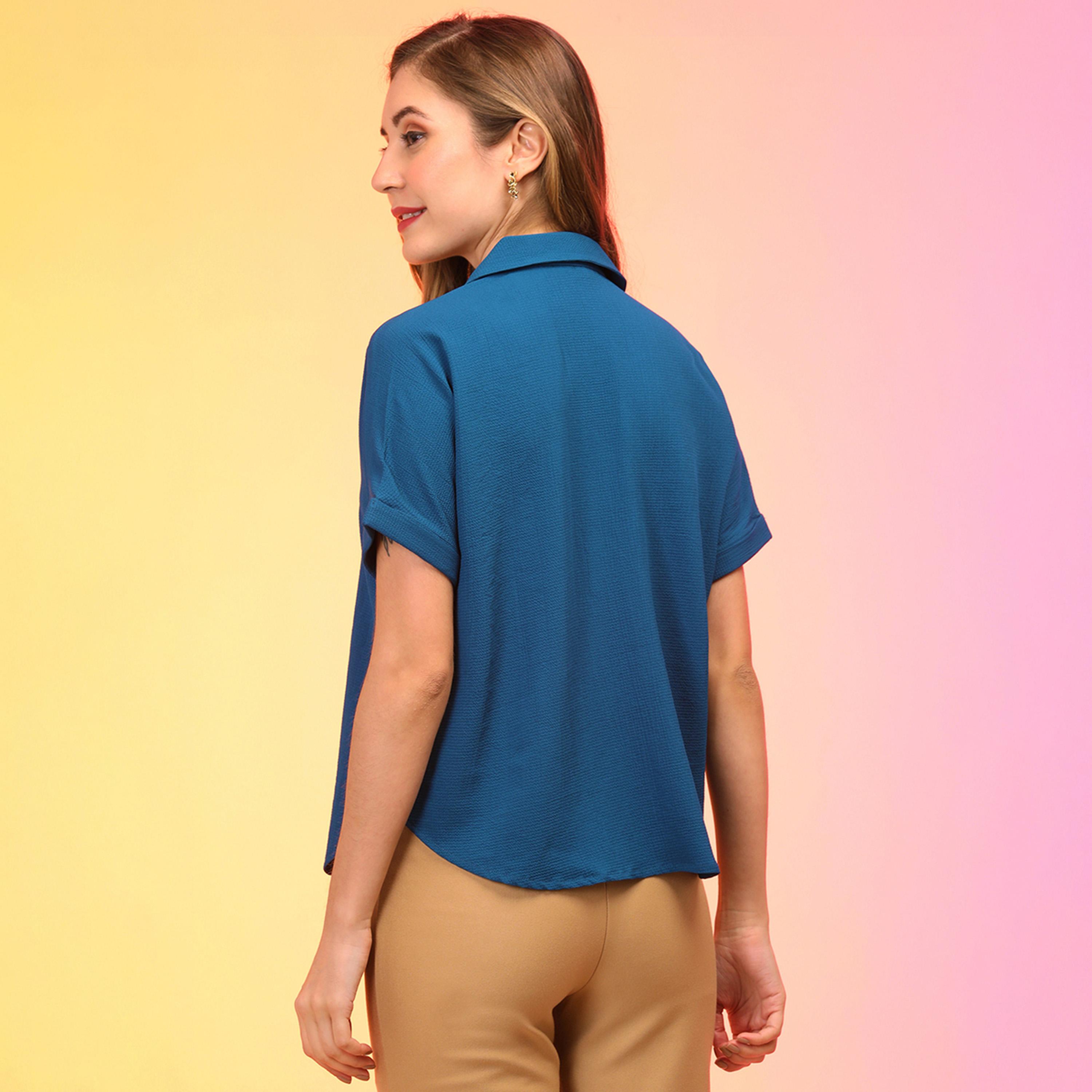 Globus X Styli Textured Shirt Collar V-Neck Regular Fit Top-women-clothing-shirtsandblouses-shirts-image-3