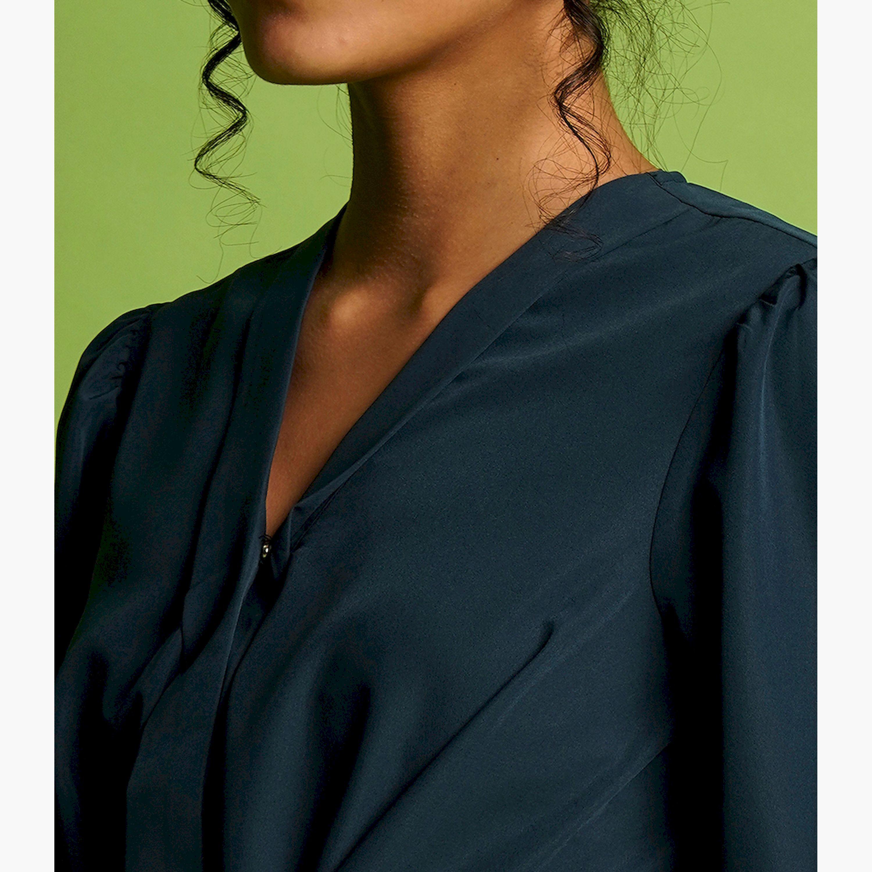 Globus X Styli V-Neck Balloon Sleeve Crepe Top with Tie-Up Detail-women-clothing-shirtsandblouses-blouses-image-4