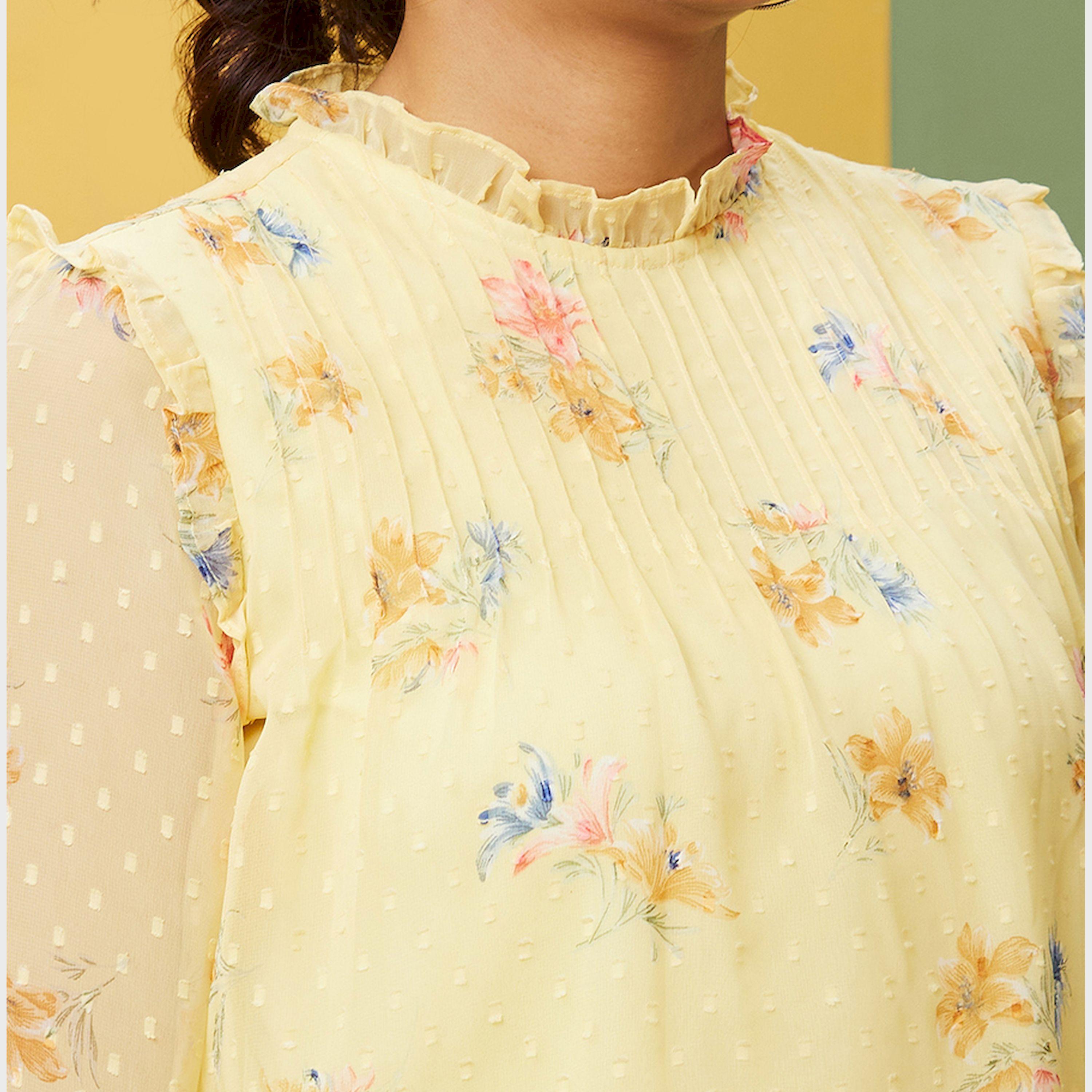 Globus X Styli Floral Print Dobby High Neck Balloon Sleeves Top-women-clothing-shirtsandblouses-blouses-image-4
