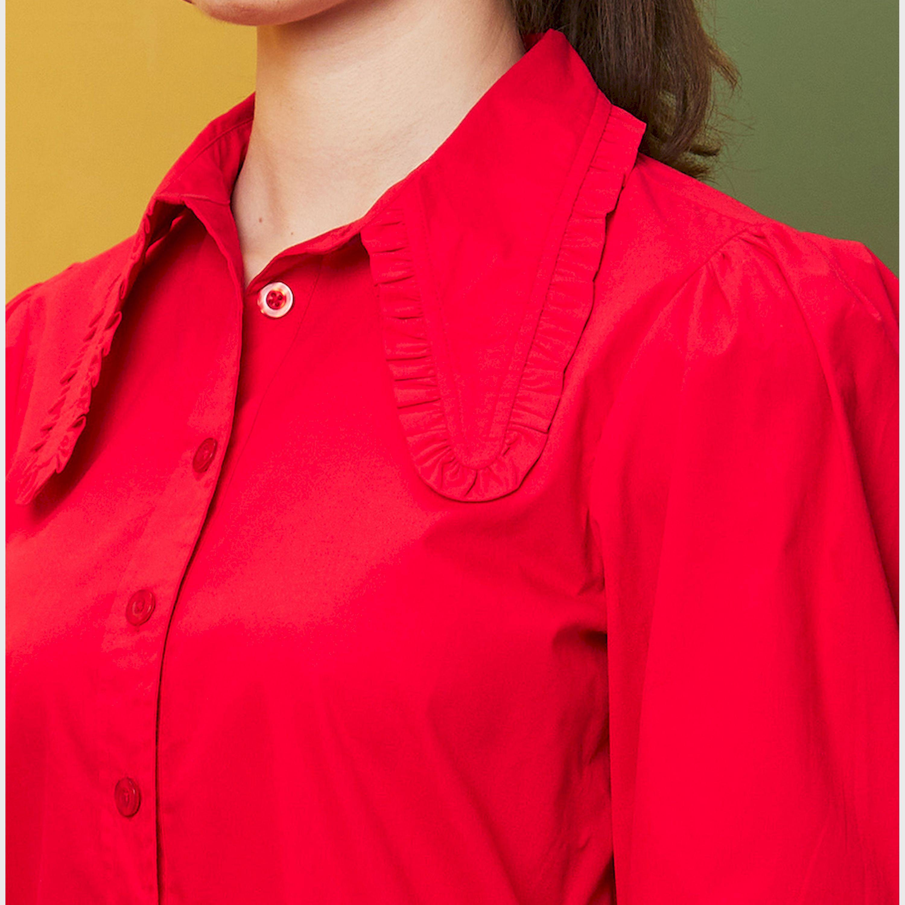 Globus X Styli Solid Balloon Sleeve Buttoned Regular Fit Shirt-women-clothing-shirtsandblouses-shirts-image-4