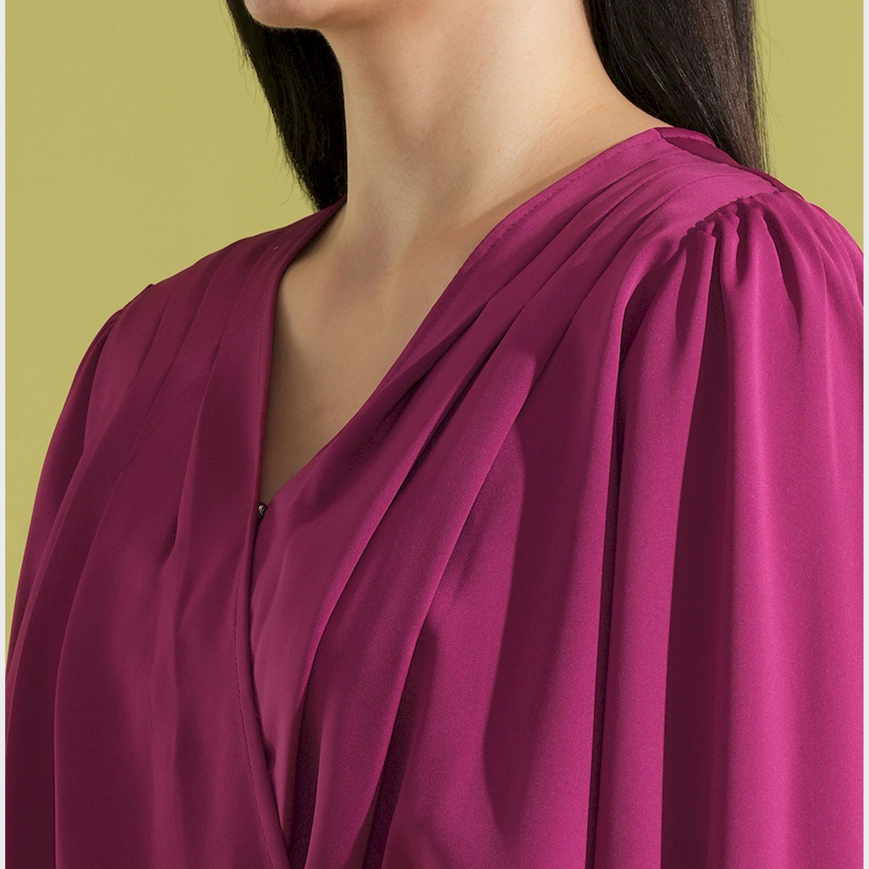 Globus X Styli V-Neck Puff Sleeves Pleated Wrap Top-women-clothing-shirtsandblouses-blouses-image-4