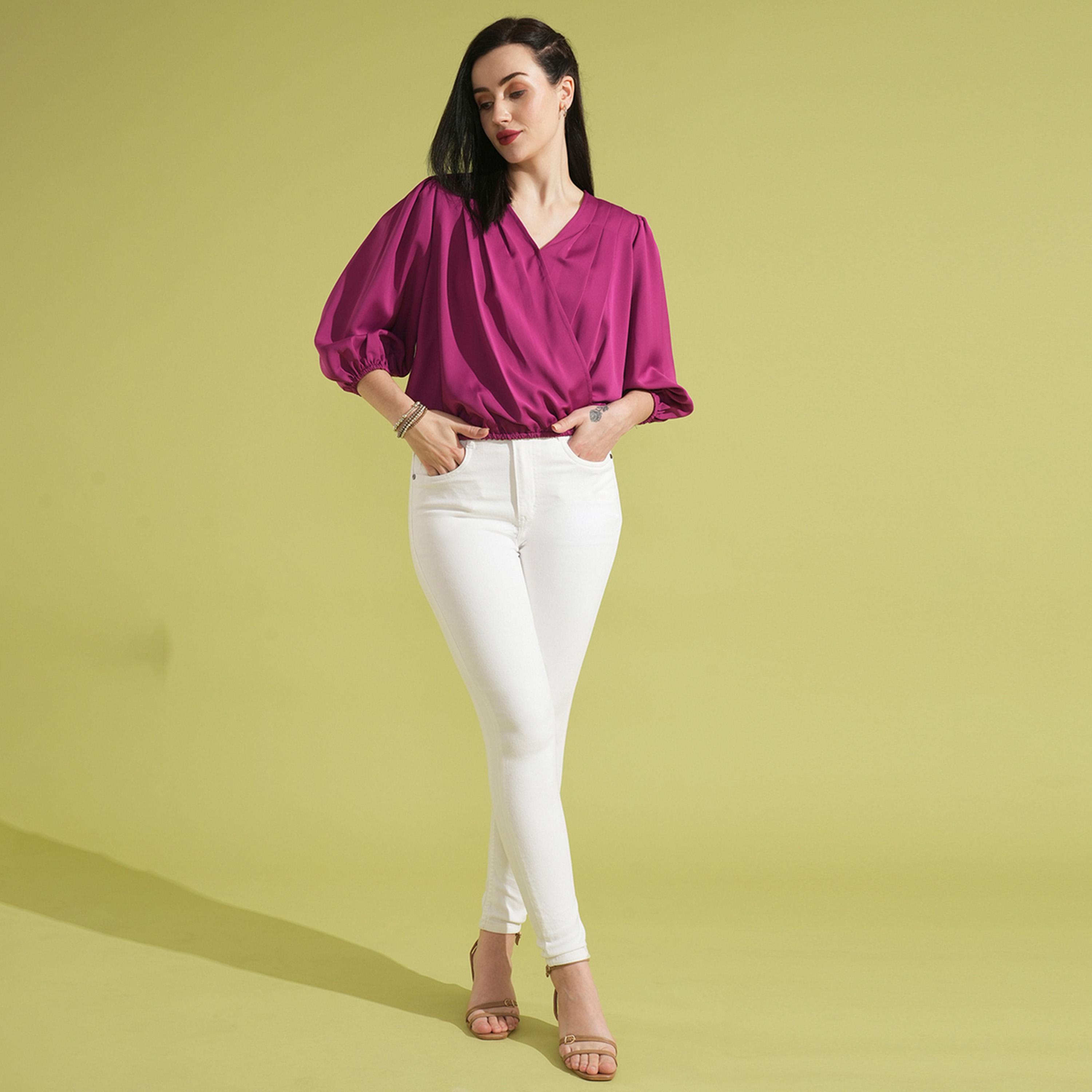 Globus X Styli V-Neck Puff Sleeves Pleated Wrap Top-women-clothing-shirtsandblouses-blouses-image-5