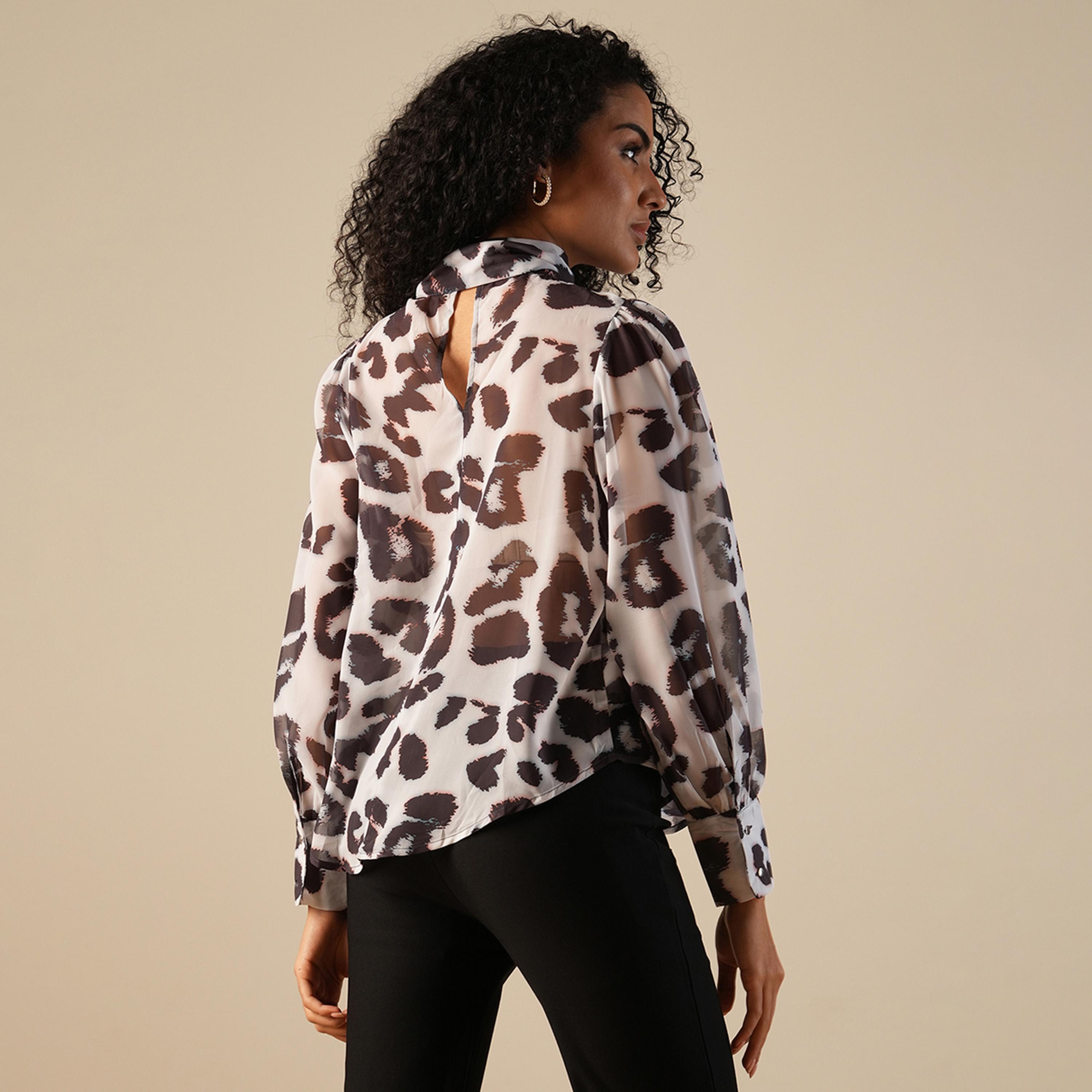غلوبوس × ستايلي - بلوزة بطبعة حيوانات وفتحة رقبة وأكمام منفوخة-women-clothing-shirtsandblouses-blouses-image-3