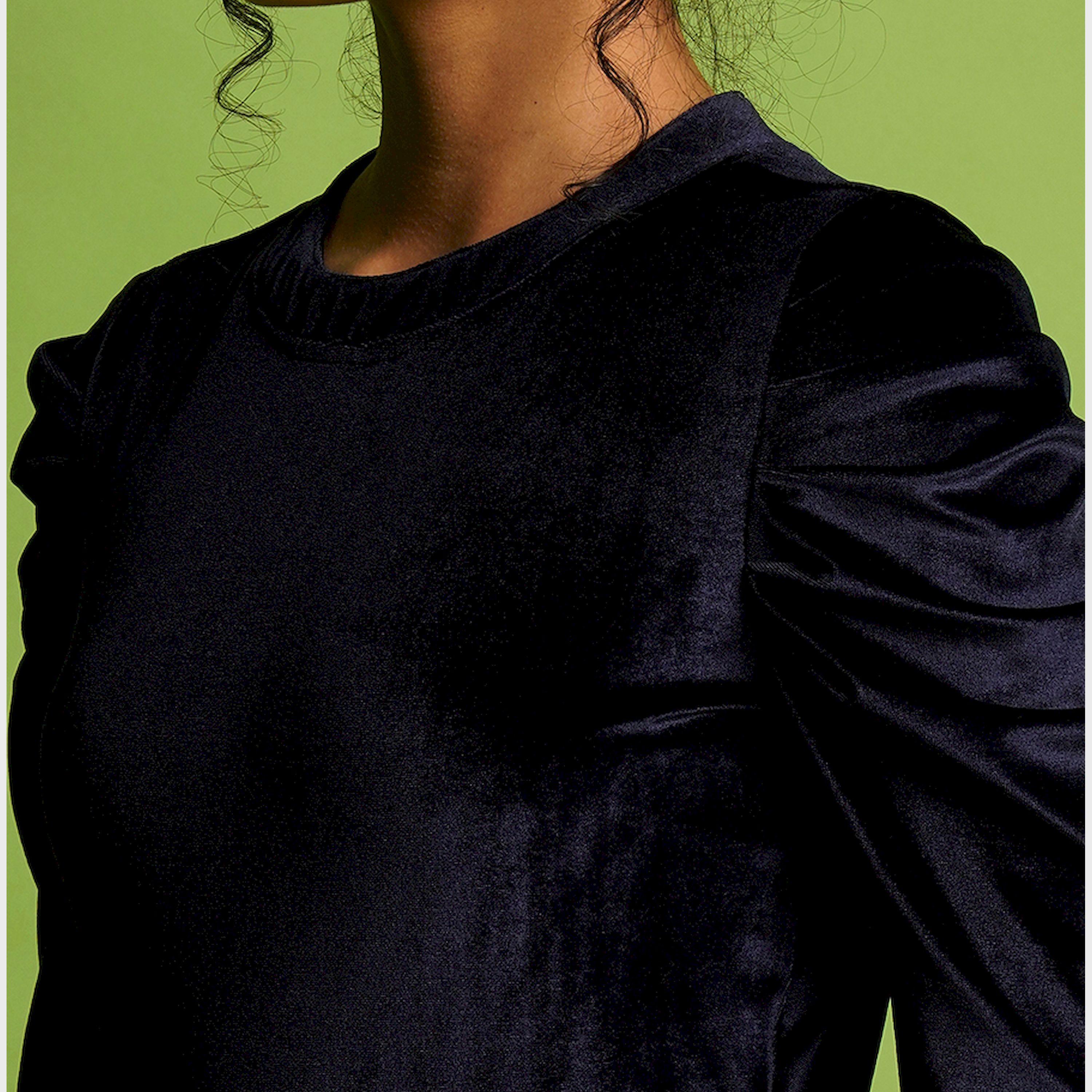Globus X Styli Velvet Look Round Neck Puff Sleeve Top-women-clothing-shirtsandblouses-blouses-image-4