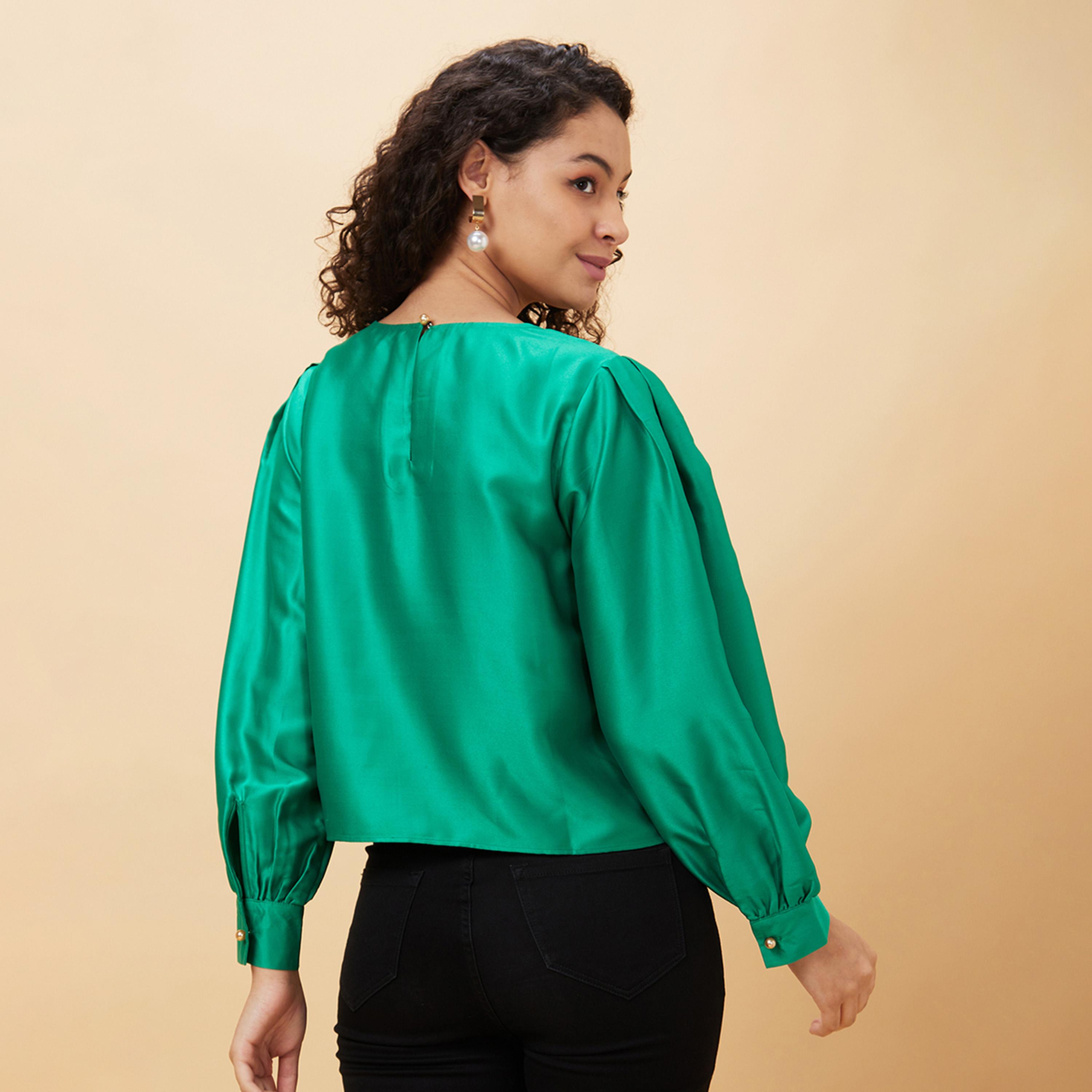 Globus X Styli Solid Round Neck Balloon Sleeve Top-women-clothing-shirtsandblouses-blouses-image-3