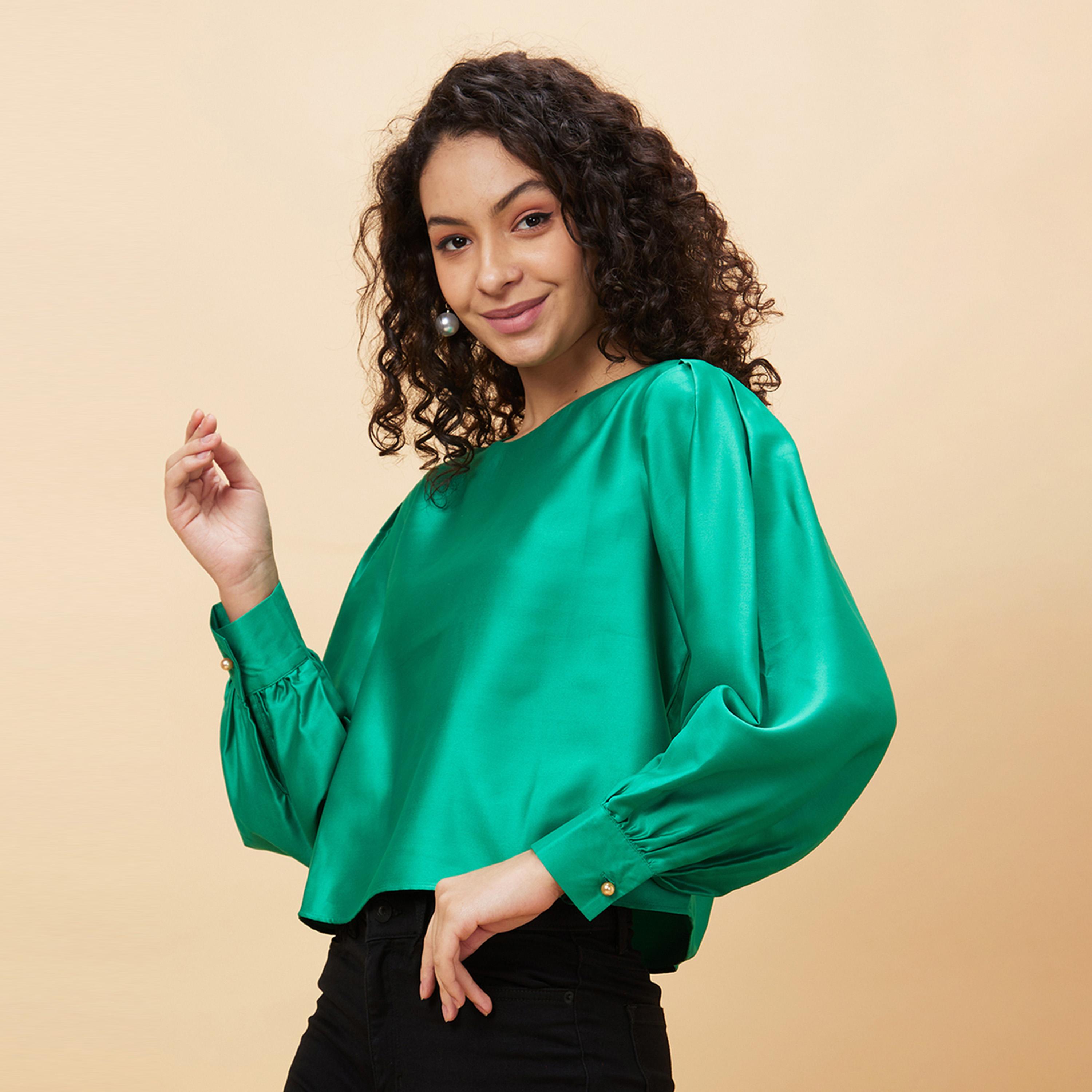 Globus X Styli Solid Round Neck Balloon Sleeve Top-women-clothing-shirtsandblouses-blouses-image-4
