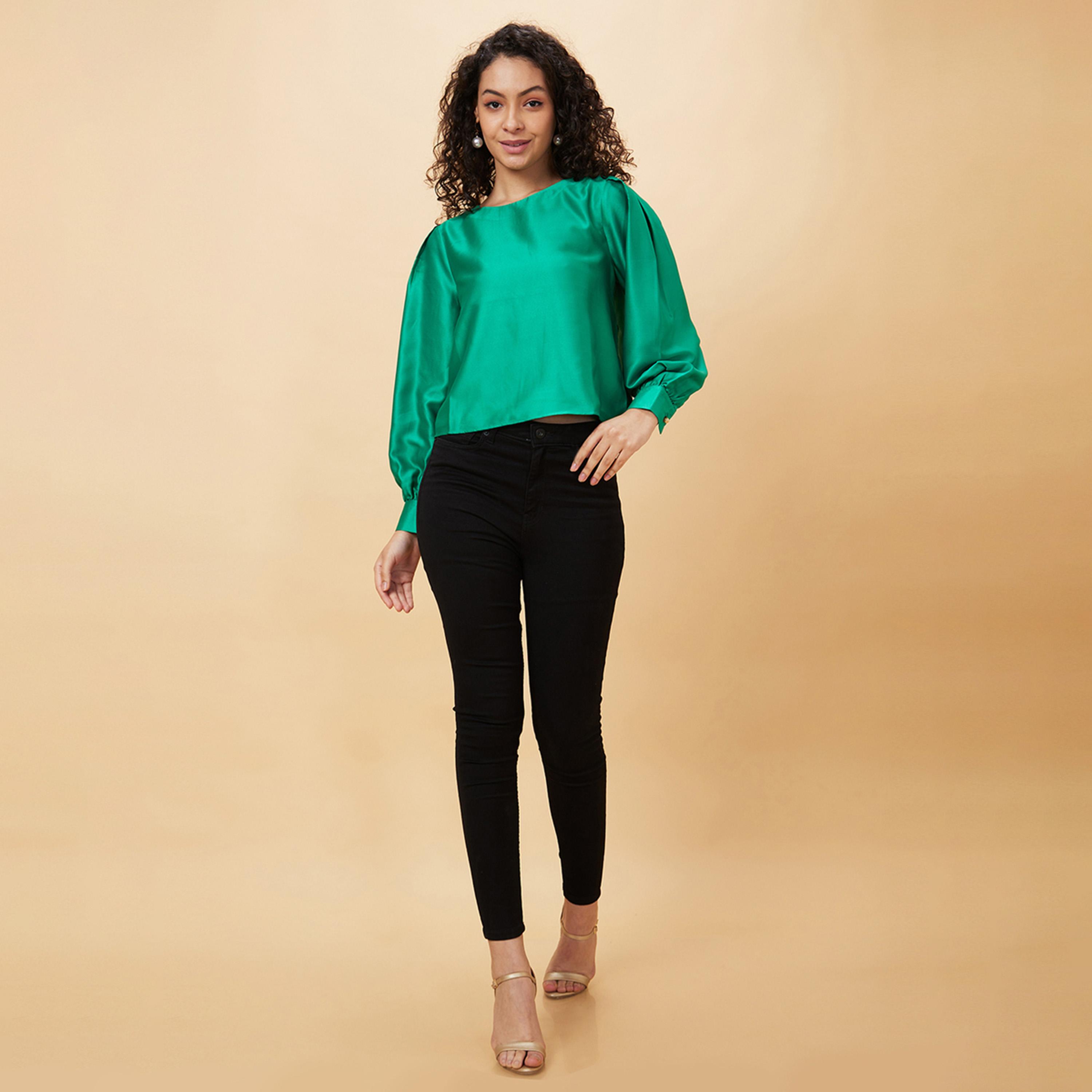 Globus X Styli Solid Round Neck Balloon Sleeve Top-women-clothing-shirtsandblouses-blouses-image-6