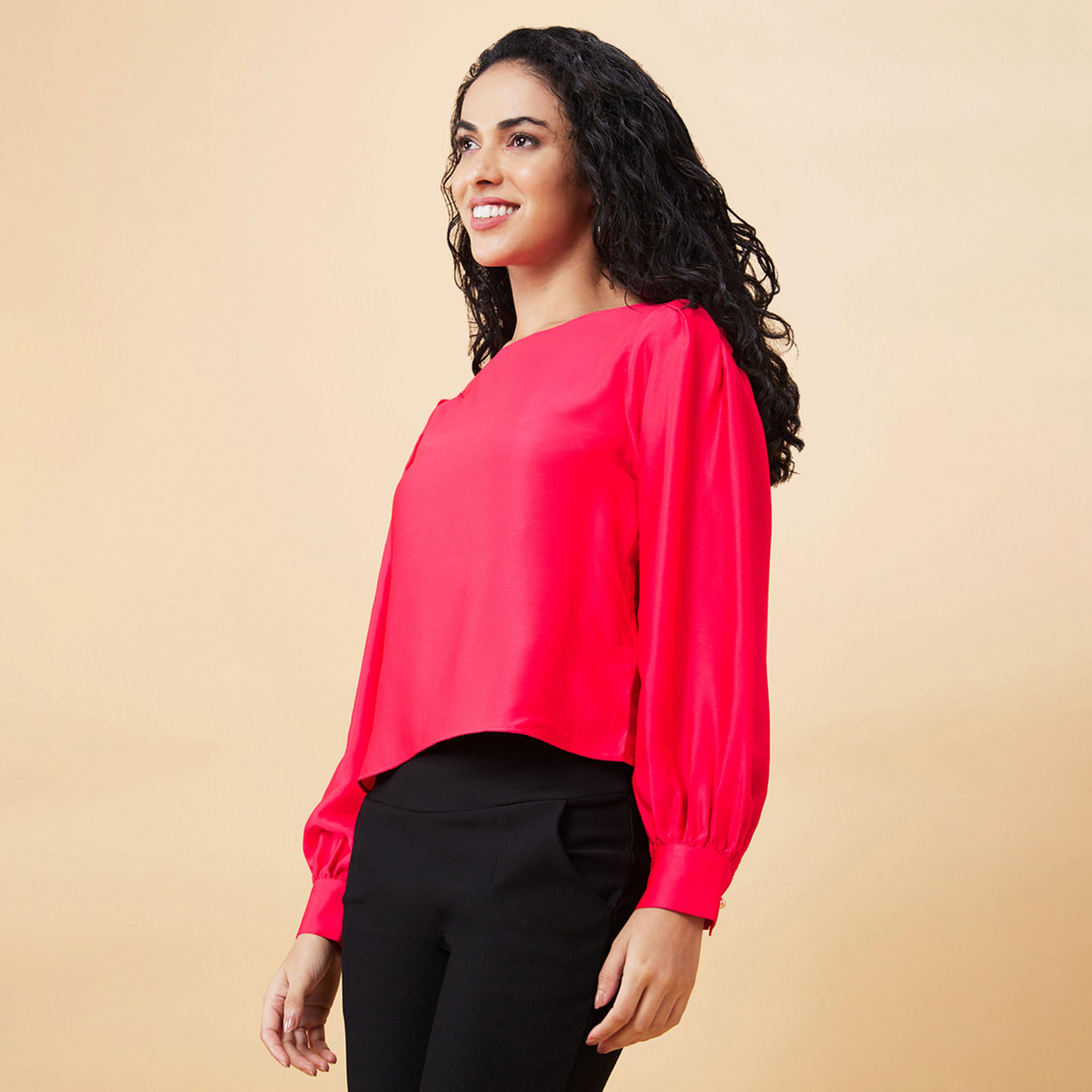 Globus X Styli Solid Round Neck Balloon Sleeve Top-women-clothing-shirtsandblouses-blouses-image-3