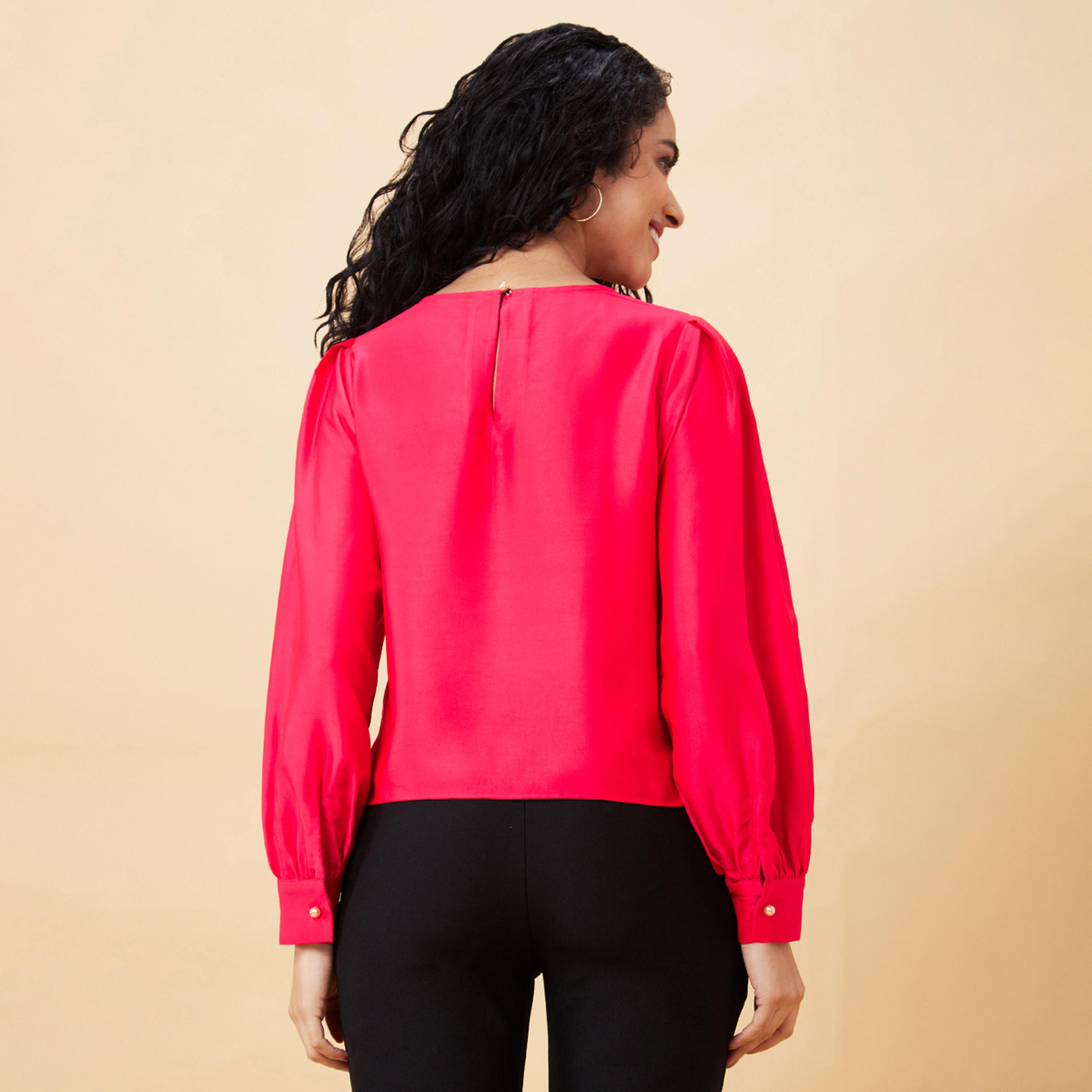 Globus X Styli Solid Round Neck Balloon Sleeve Top-women-clothing-shirtsandblouses-blouses-image-4