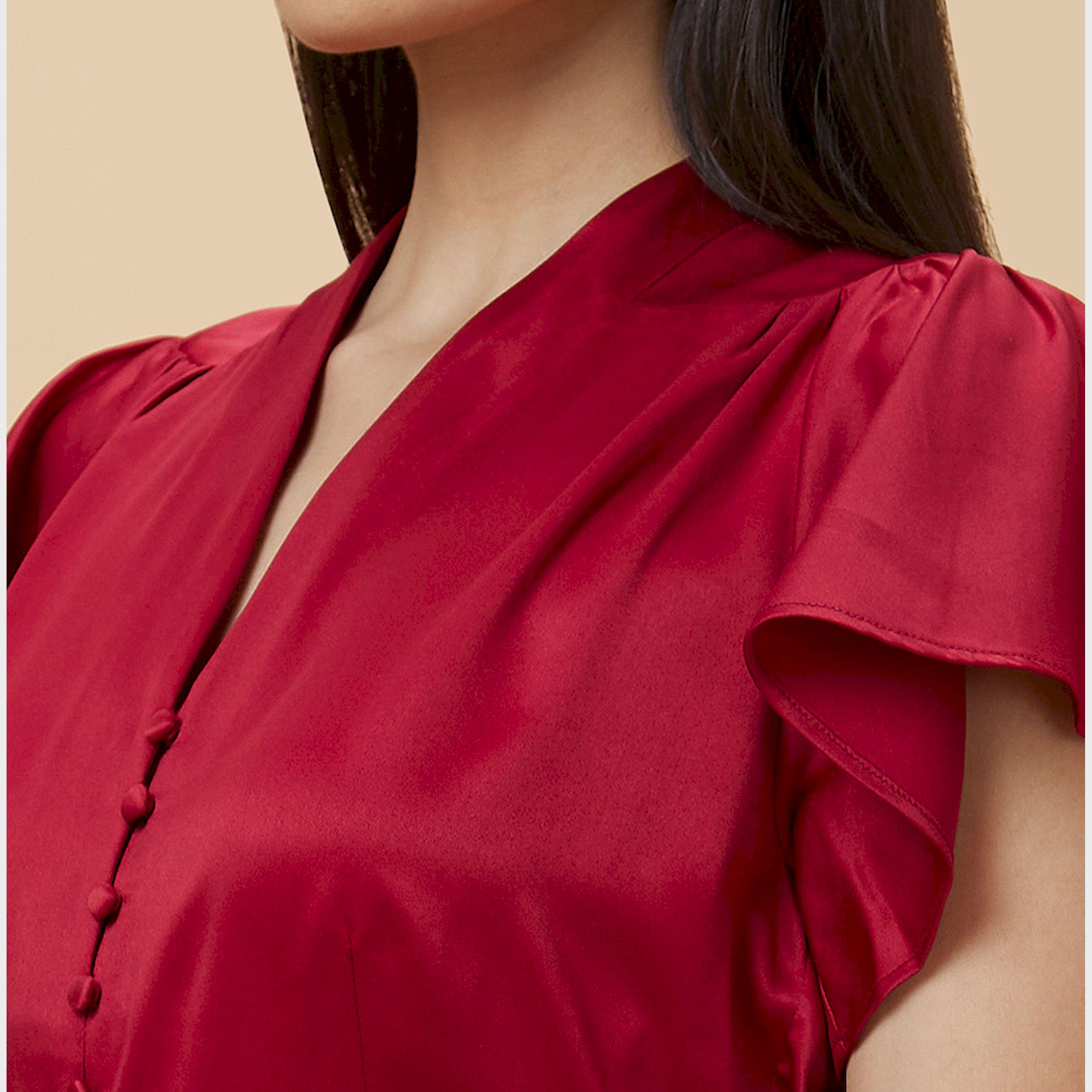 Globus X Styli Satin Frill Sleeve V-Neck Top With Buttons-women-clothing-shirtsandblouses-blouses-image-5
