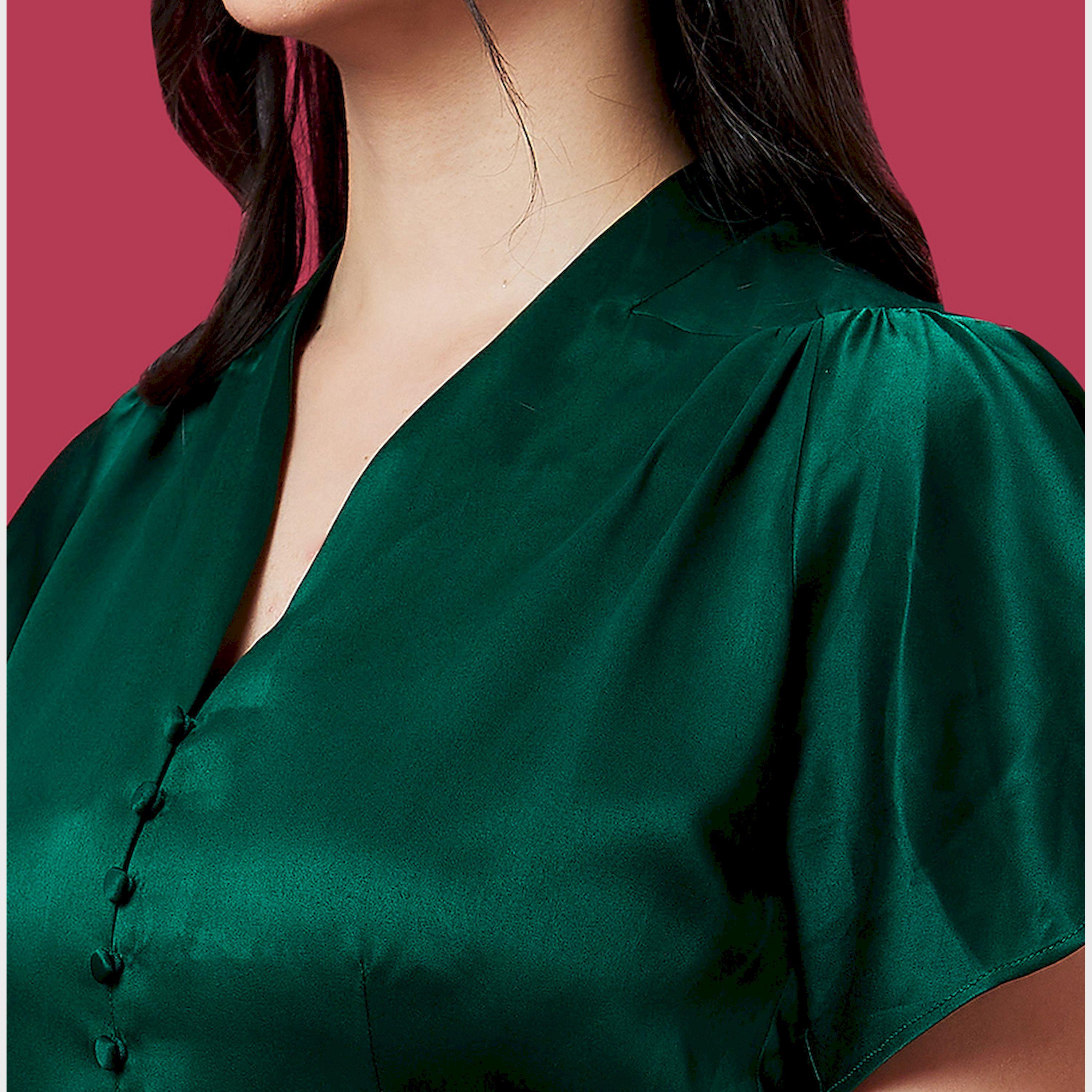 Globus X Styli Solid Satin V-Neck Flute Sleeve Buttoned Top-women-clothing-shirtsandblouses-blouses-image-5