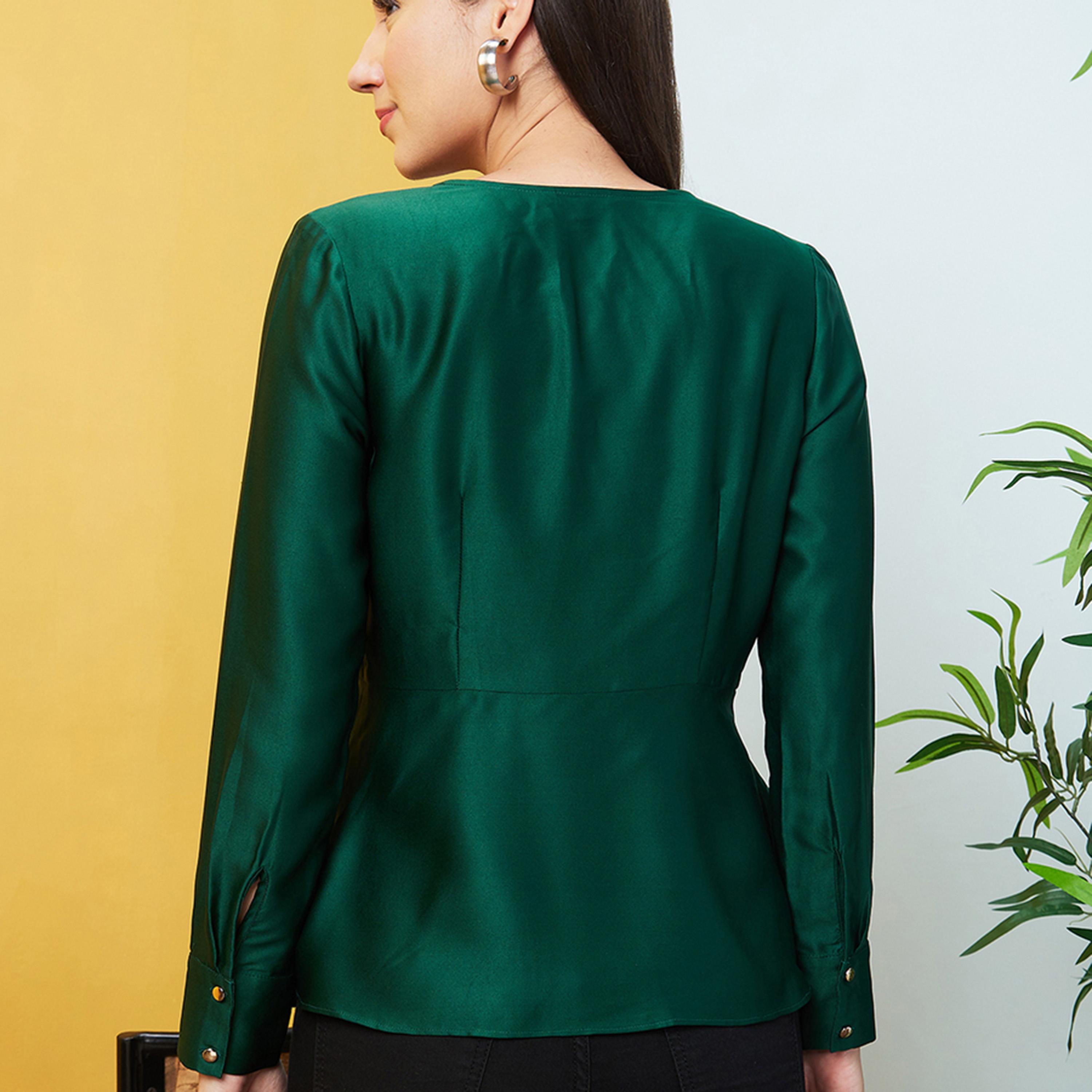 Globus X Styli Solid Satin V-Neck Wrap Top-women-clothing-shirtsandblouses-blouses-image-3