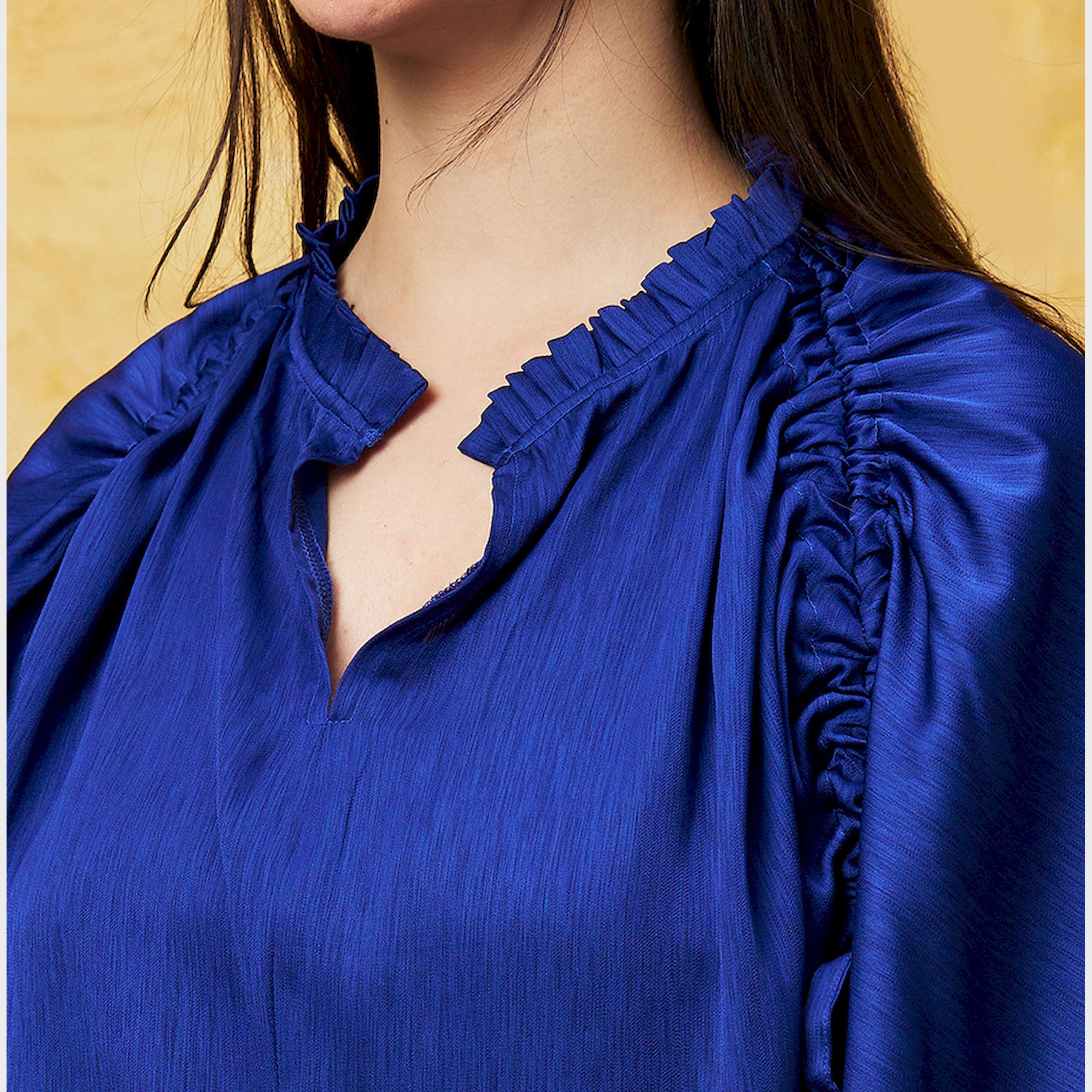 Globus X Styli Textured Frilled Mandarin Collar Balloon Sleeves Top-women-clothing-shirtsandblouses-blouses-image-4