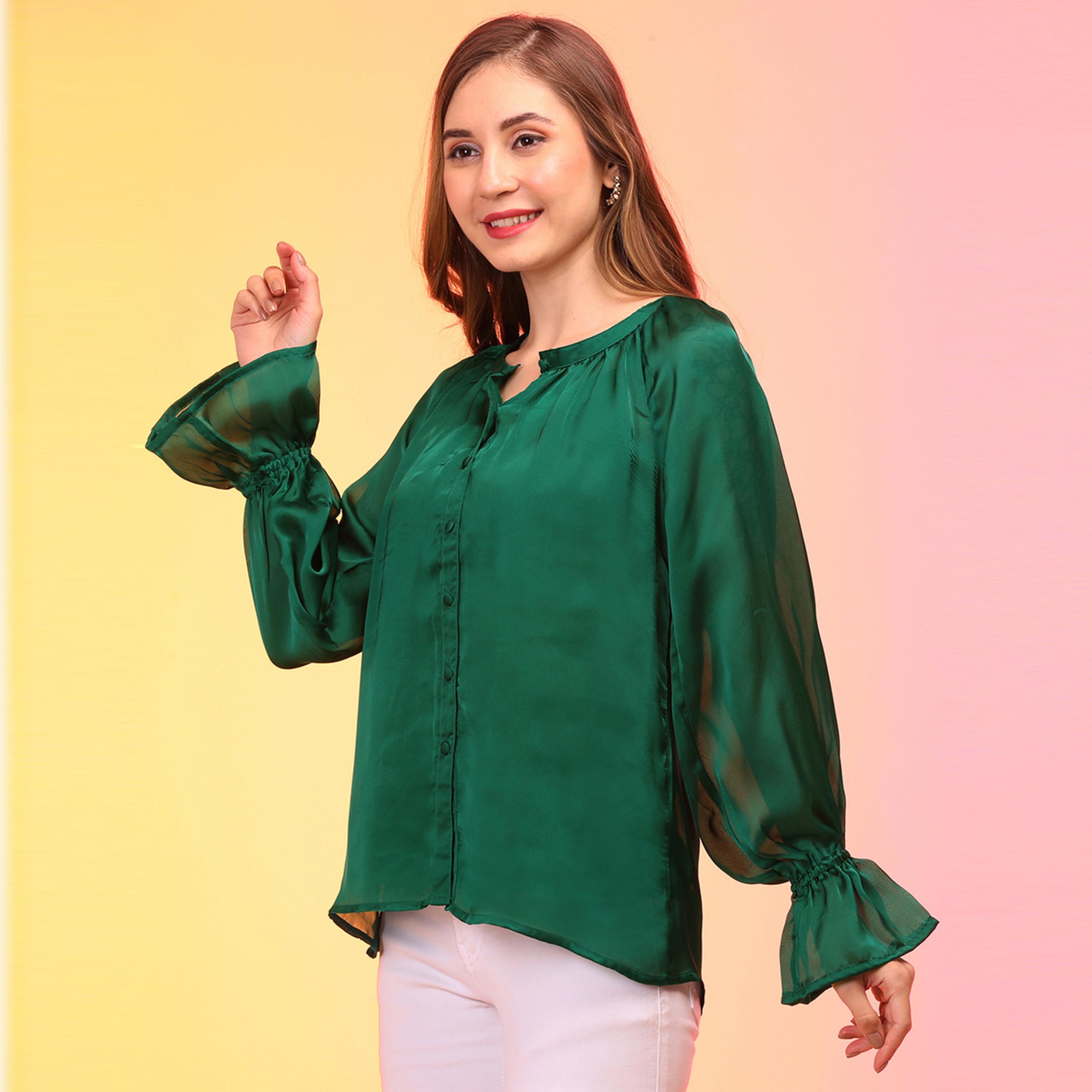 غلوبوس × ستايلي - بلوزة من الساتان بقصّة فضفاضة وأكمام منفوخة وأزرار-women-clothing-shirtsandblouses-blouses-image-2