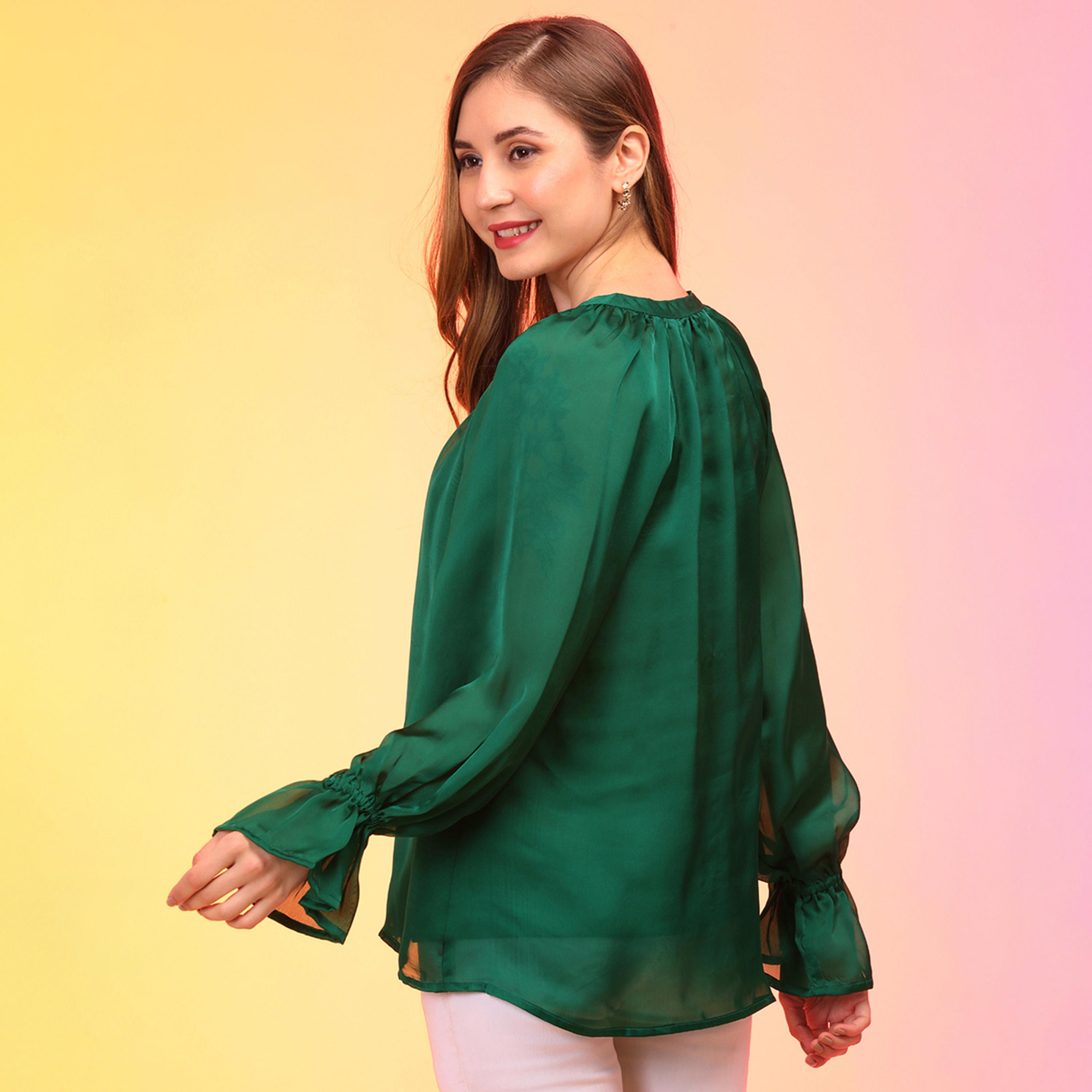 Globus X Styli Satin Loose Fit Balloon Sleeves Buttoned Top-women-clothing-shirtsandblouses-blouses-image-3