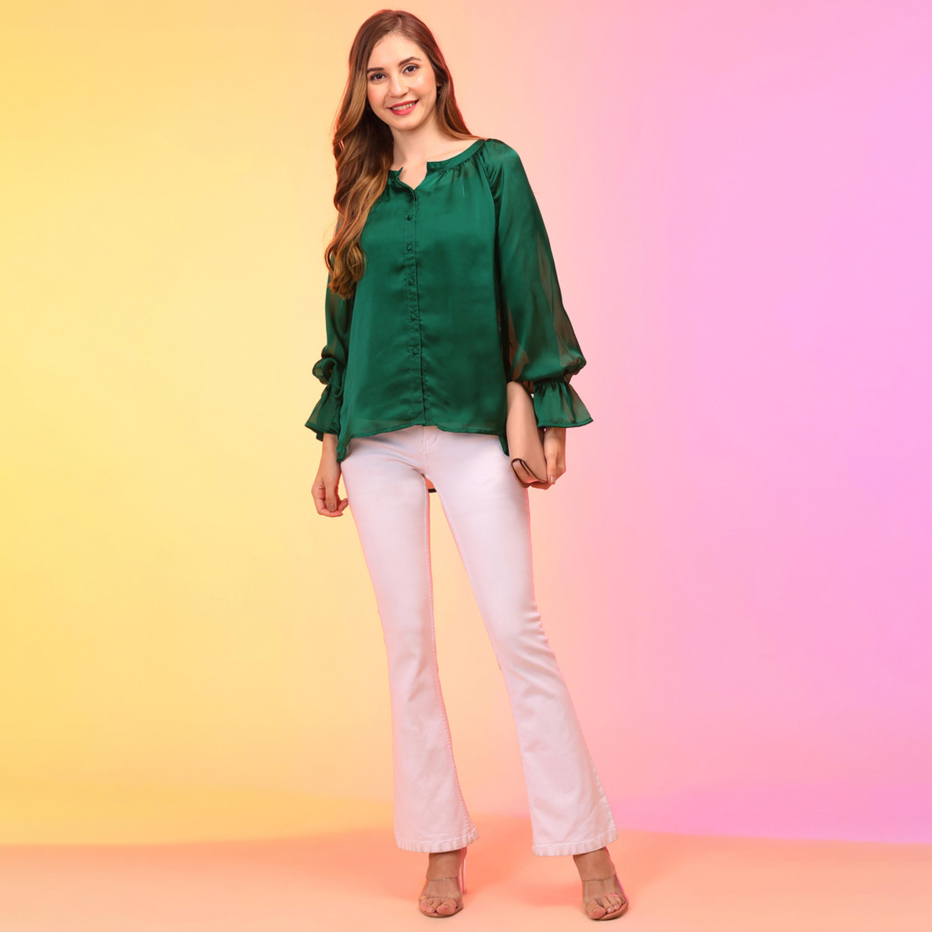 Globus X Styli Satin Loose Fit Balloon Sleeves Buttoned Top-women-clothing-shirtsandblouses-blouses-image-5