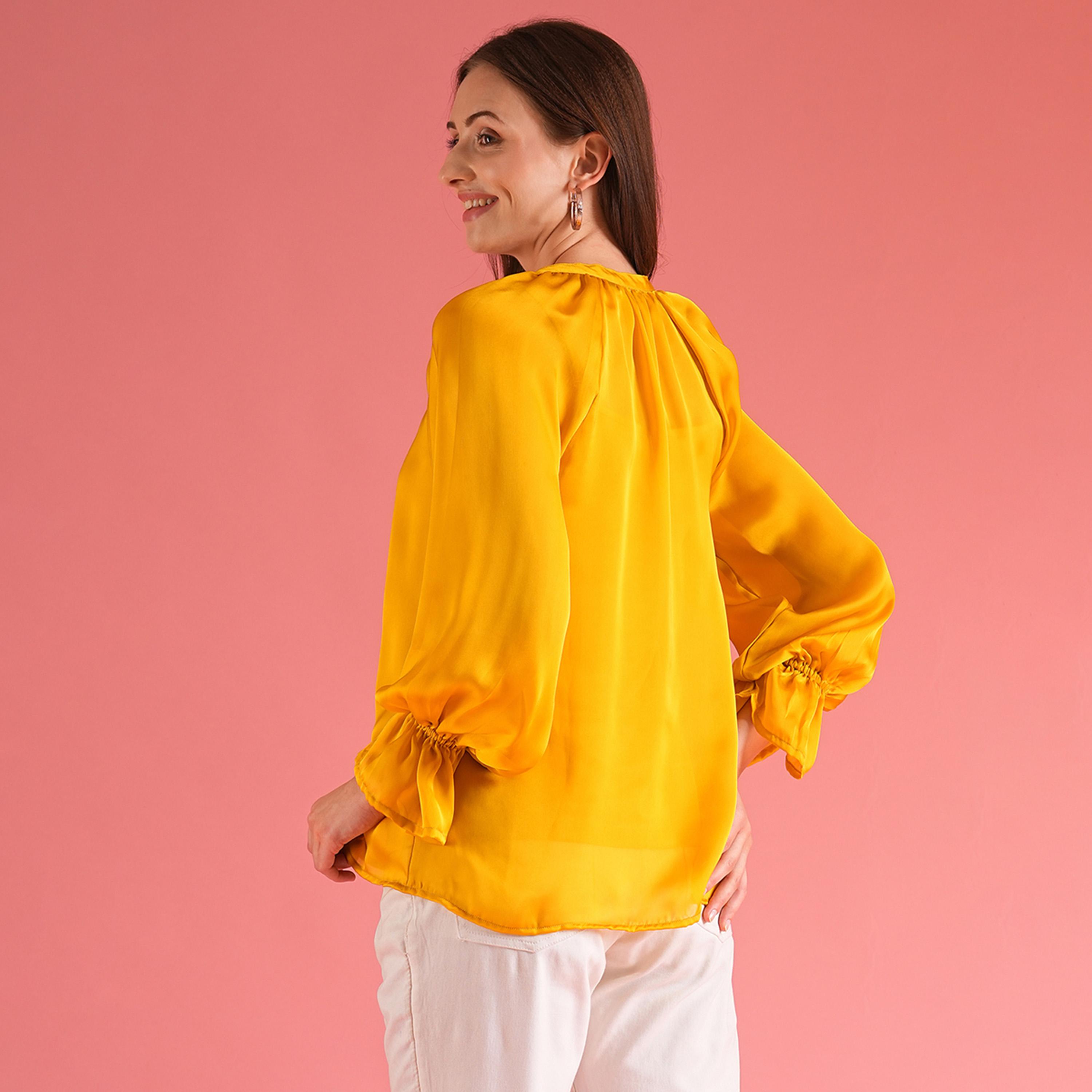غلوبوس × ستايلي - بلوزة من الساتان بقصّة فضفاضة وأكمام منفوخة وأزرار-women-clothing-shirtsandblouses-blouses-image-3
