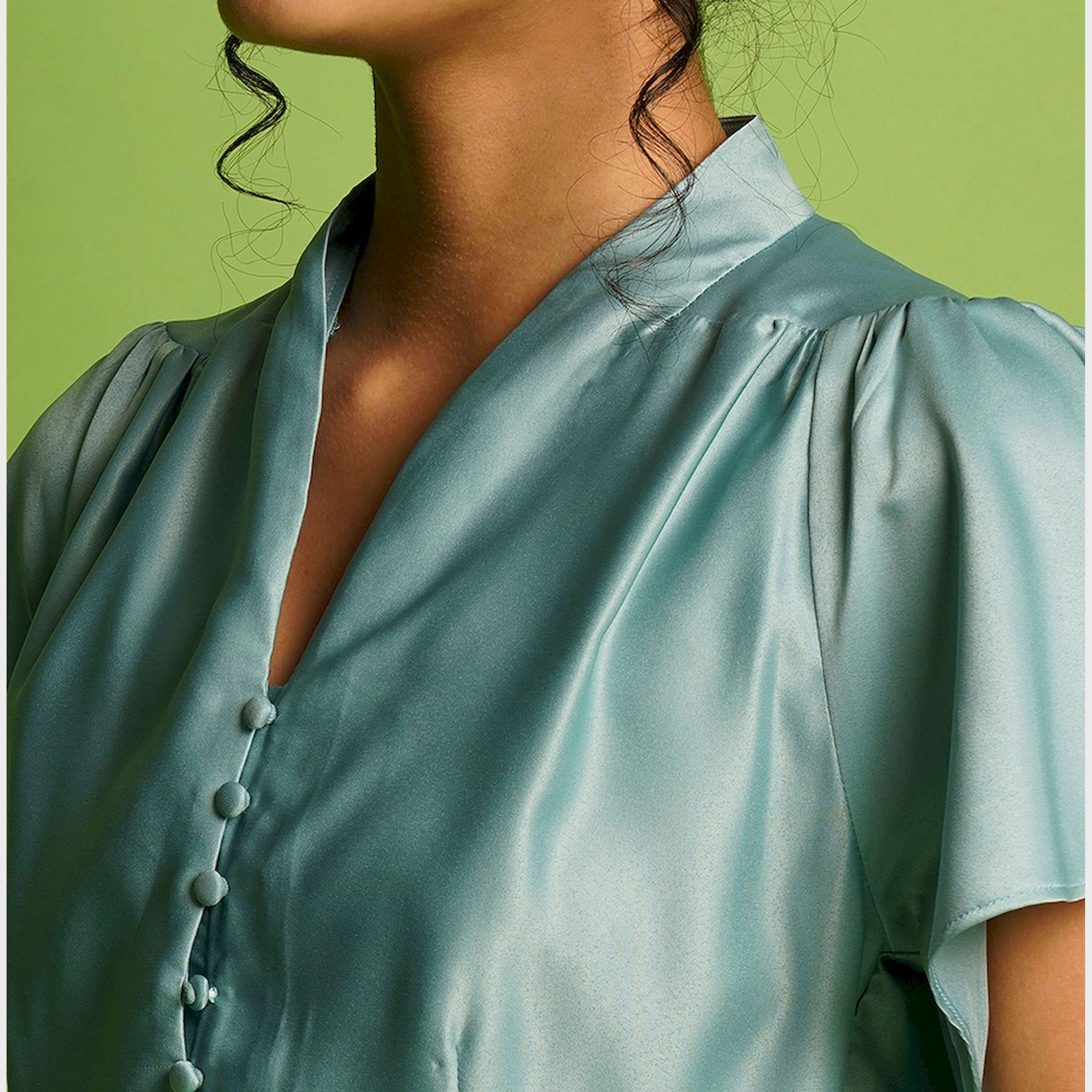 Globus X Styli Solid Satin V-Neck Flute Sleeve Buttoned Top-women-clothing-shirtsandblouses-blouses-image-4