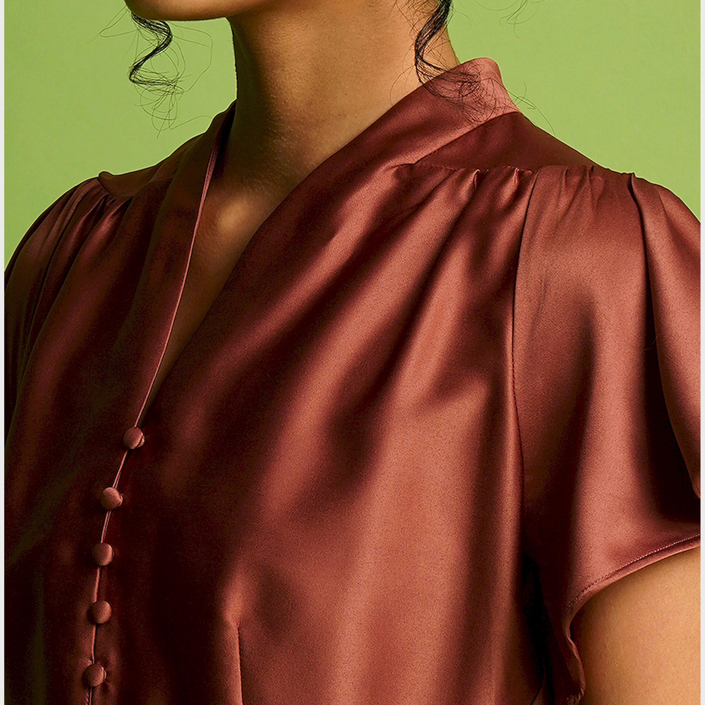 Globus X Styli Solid Satin V-Neck Flute Sleeve Buttoned Top-women-clothing-shirtsandblouses-blouses-image-4