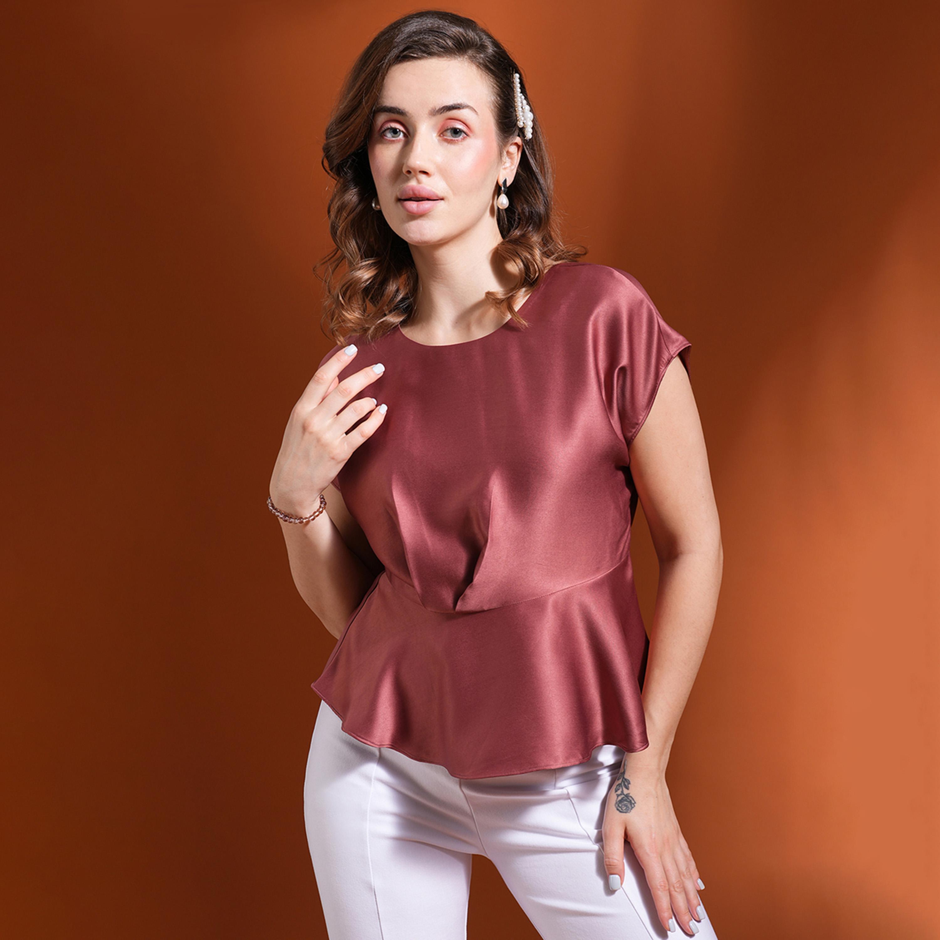 غلوبوس × ستايلي - بلوزة ساتان سادة بأكمام ممتدة ورقبة دائرية-women-clothing-shirtsandblouses-blouses-image-5
