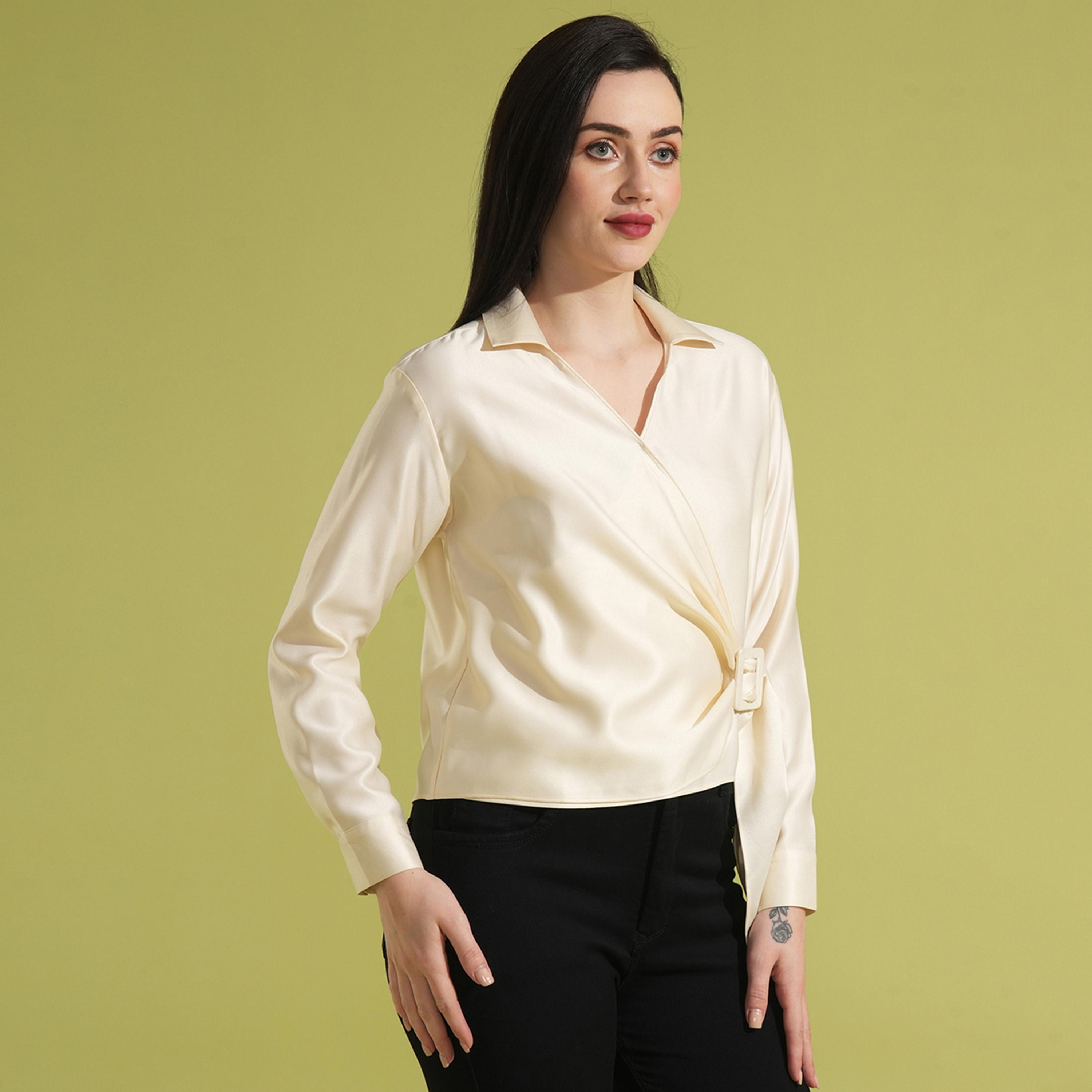 Globus X Styli Solid Twisted Buckle Detail Regular Fit Shirt-women-clothing-shirtsandblouses-shirts-image-2