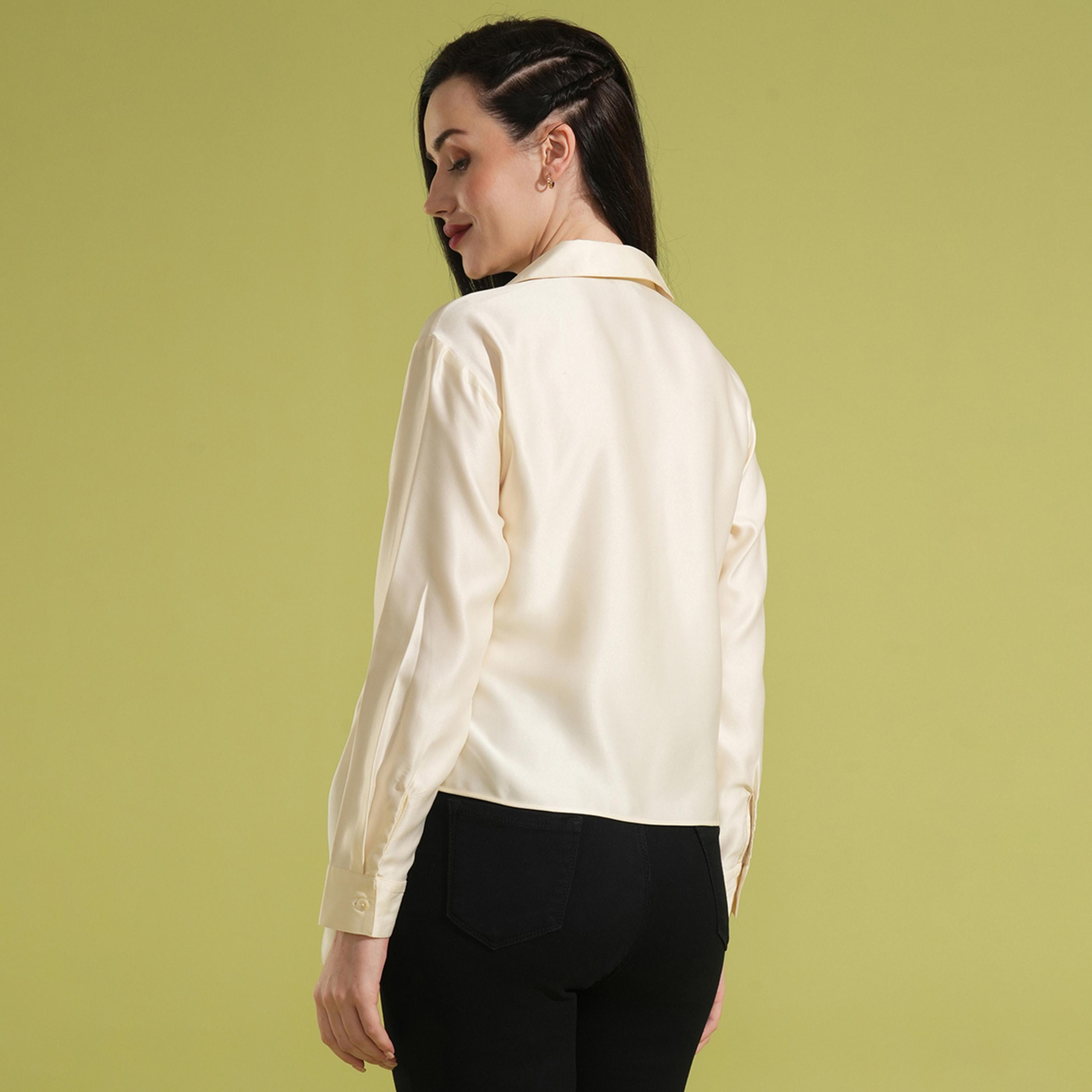 غلوبوس × ستايلي - قميص بقصّة عادية ومشبك ملتوي سادة-women-clothing-shirtsandblouses-shirts-image-3