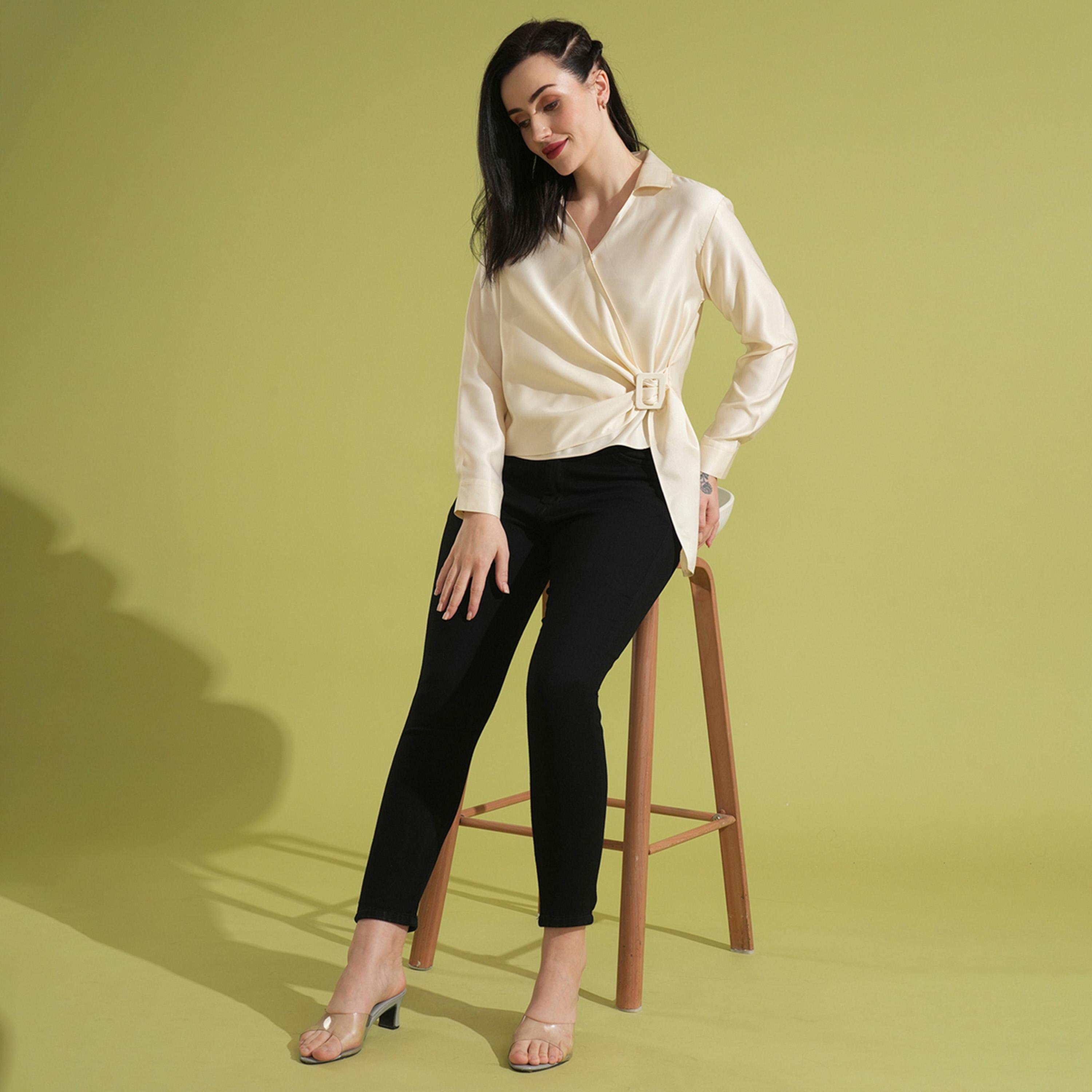 Globus X Styli Solid Twisted Buckle Detail Regular Fit Shirt-women-clothing-shirtsandblouses-shirts-image-5