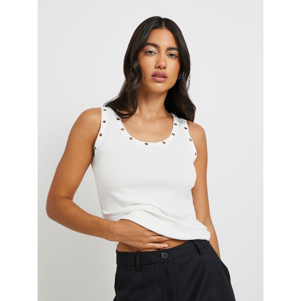 Styli Solid Eyelet Detail Regular-Fit Cami T-Shirt-women-clothing-tshirts-image-4