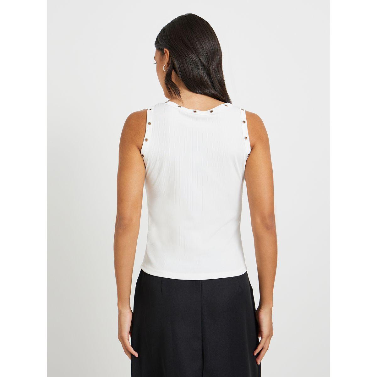 Styli Solid Eyelet Detail Regular-Fit Cami T-Shirt-women-clothing-tshirts-image-5