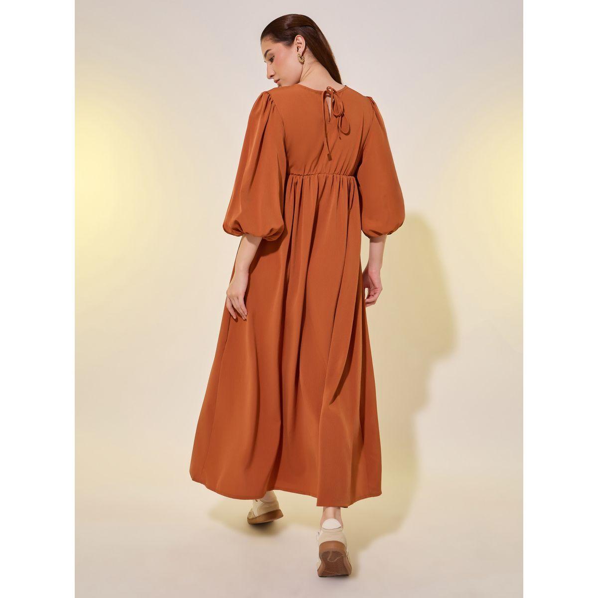 Styli Solid Balloon Sleeves Back Tie A-Line Midi Dress-women-clothing-dresses-image-5