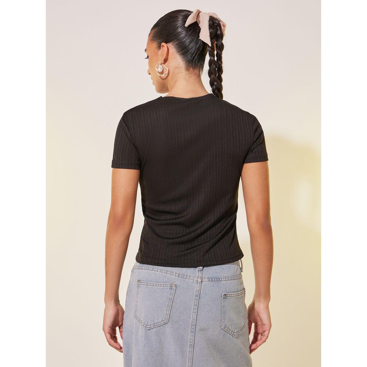 Styli Solid Textured V-Neck Buttoned Top-women-clothing-shirtsandblouses-blouses-image-4