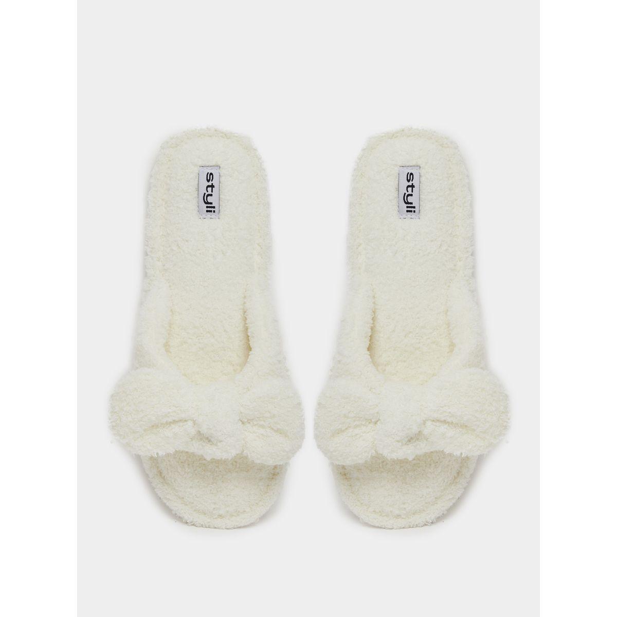 Styli Bow Detail Textured Slip-On Slippers-women-shoes-bedroomslippers-image-12