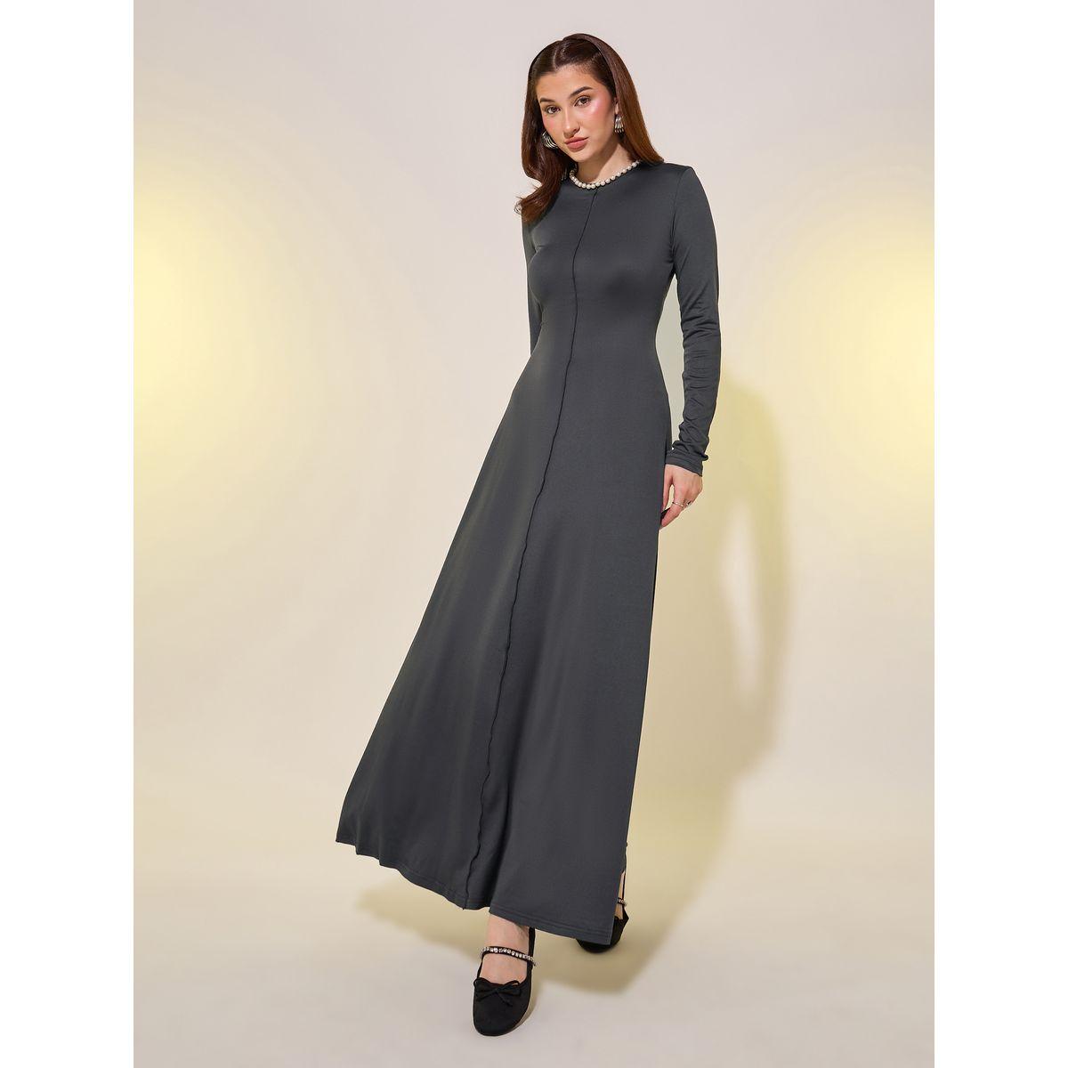 Styli Faux Pearl Detail Long Sleeves A-Line Maxi Dress-women-clothing-dresses-image-1