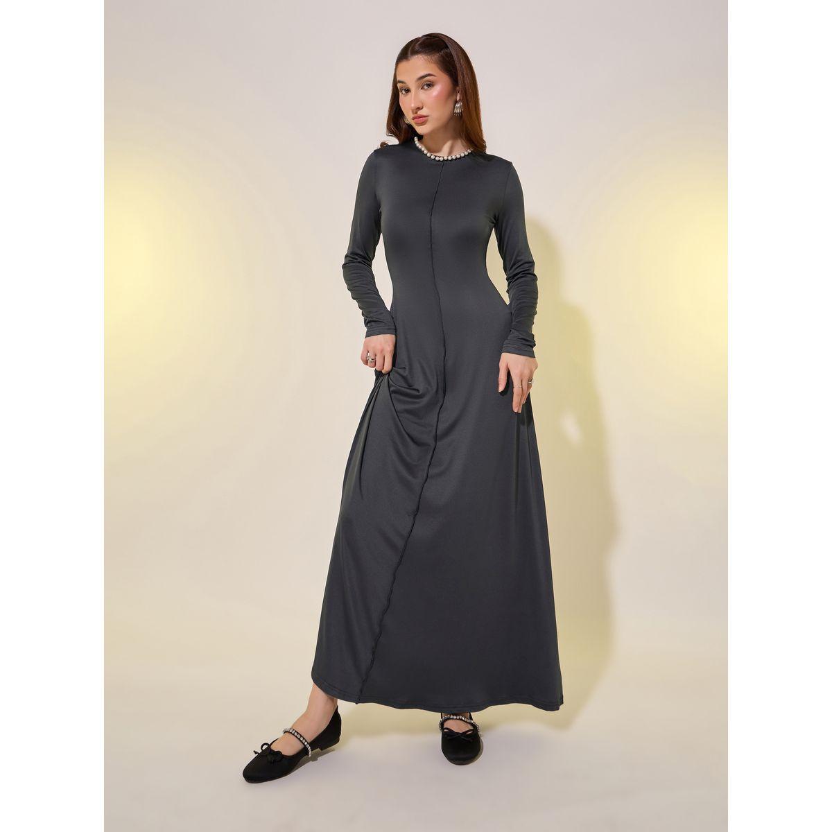 Styli Faux Pearl Detail Long Sleeves A-Line Maxi Dress-women-clothing-dresses-image-2