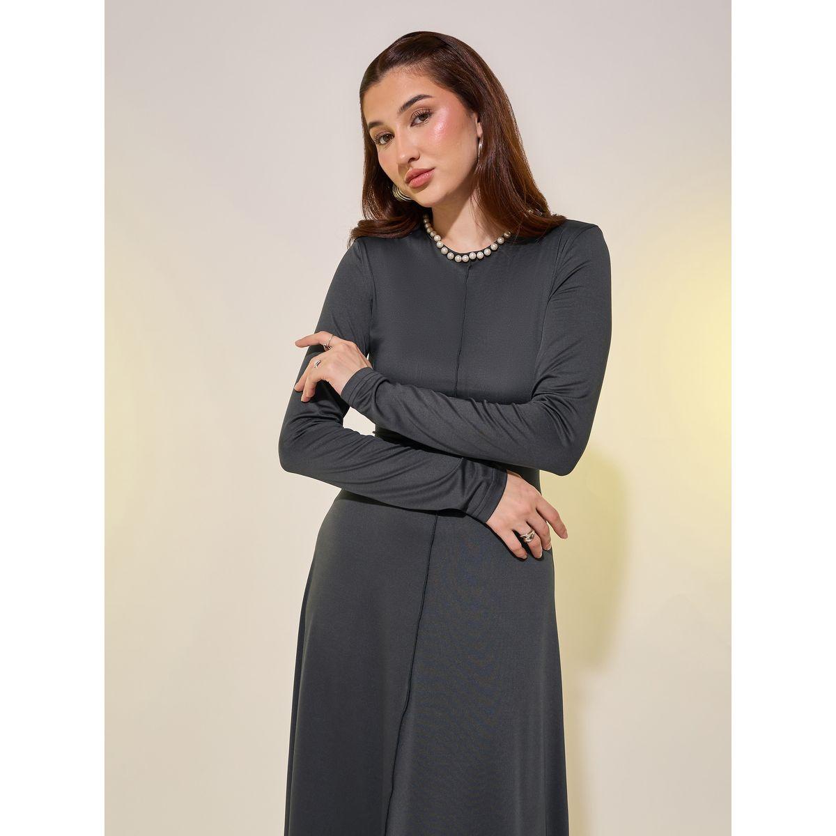 Styli Faux Pearl Detail Long Sleeves A-Line Maxi Dress-women-clothing-dresses-image-3