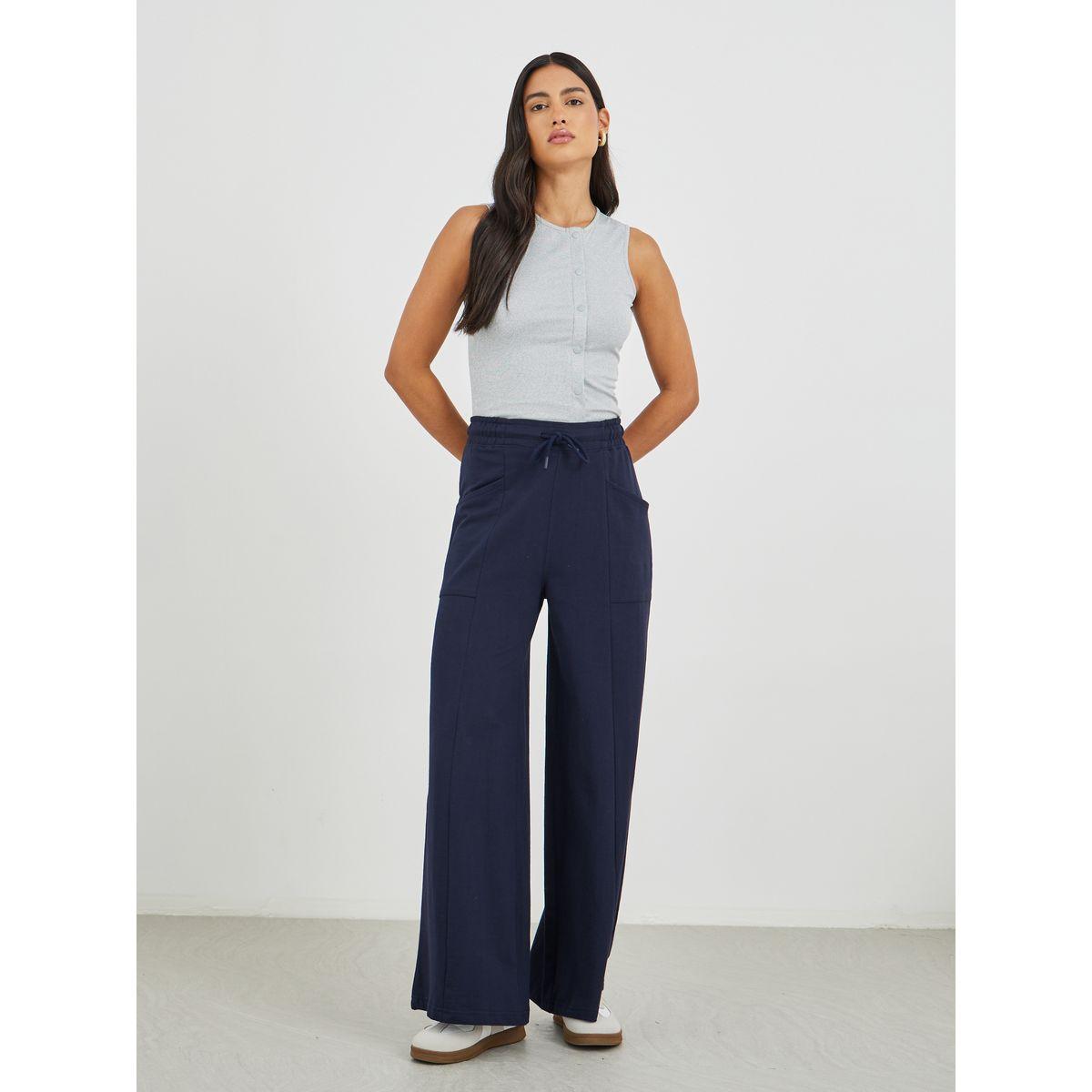 جوغر سادة بأرجل واسعة وتفاصيل خياطة-women-clothing-bottoms-joggers-image-1