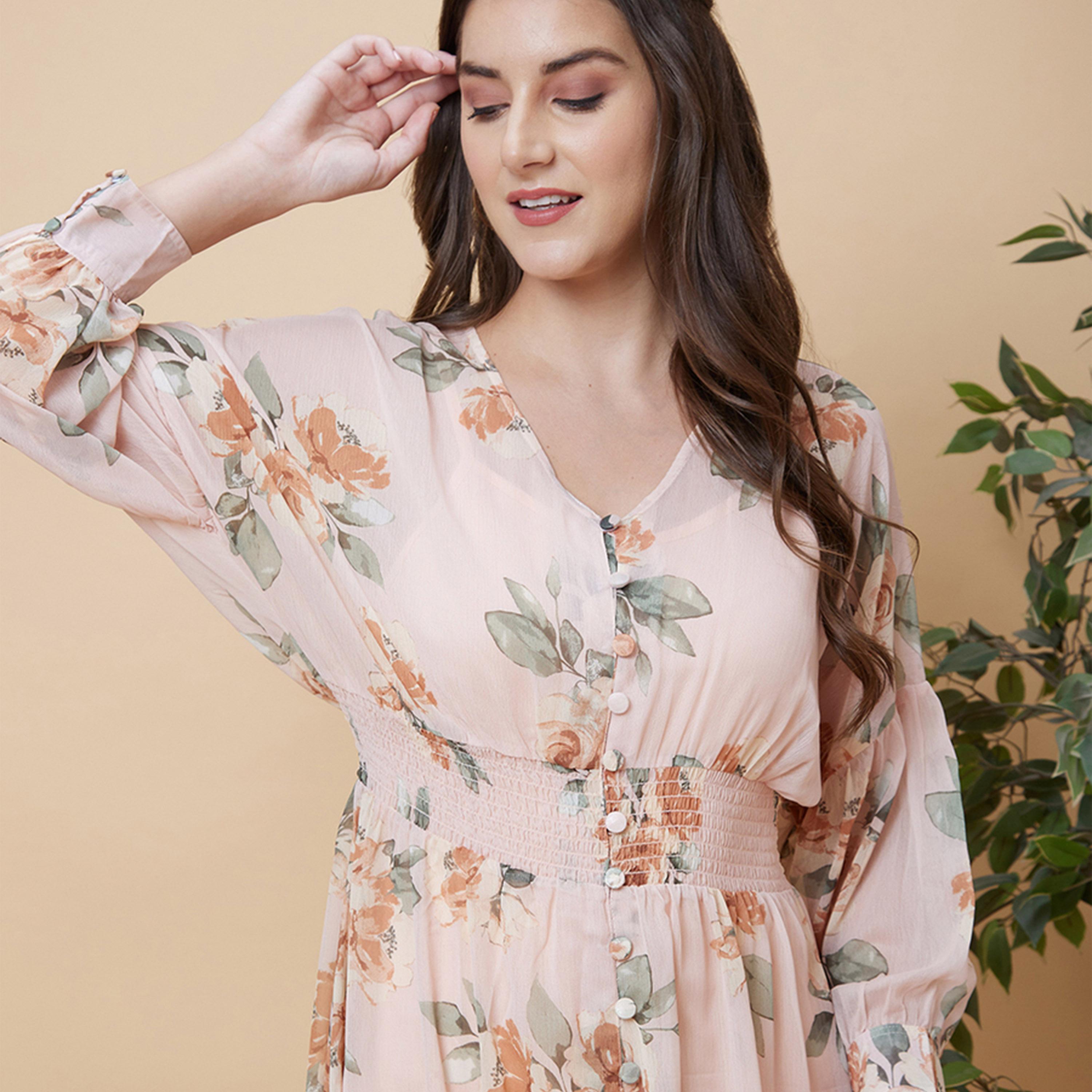 غلوبوس × ستايلي - فستان ميدي بقصة حرف A بطبعات الأزهار وتفاصيل مطرزة-women-clothing-dresses-image-1