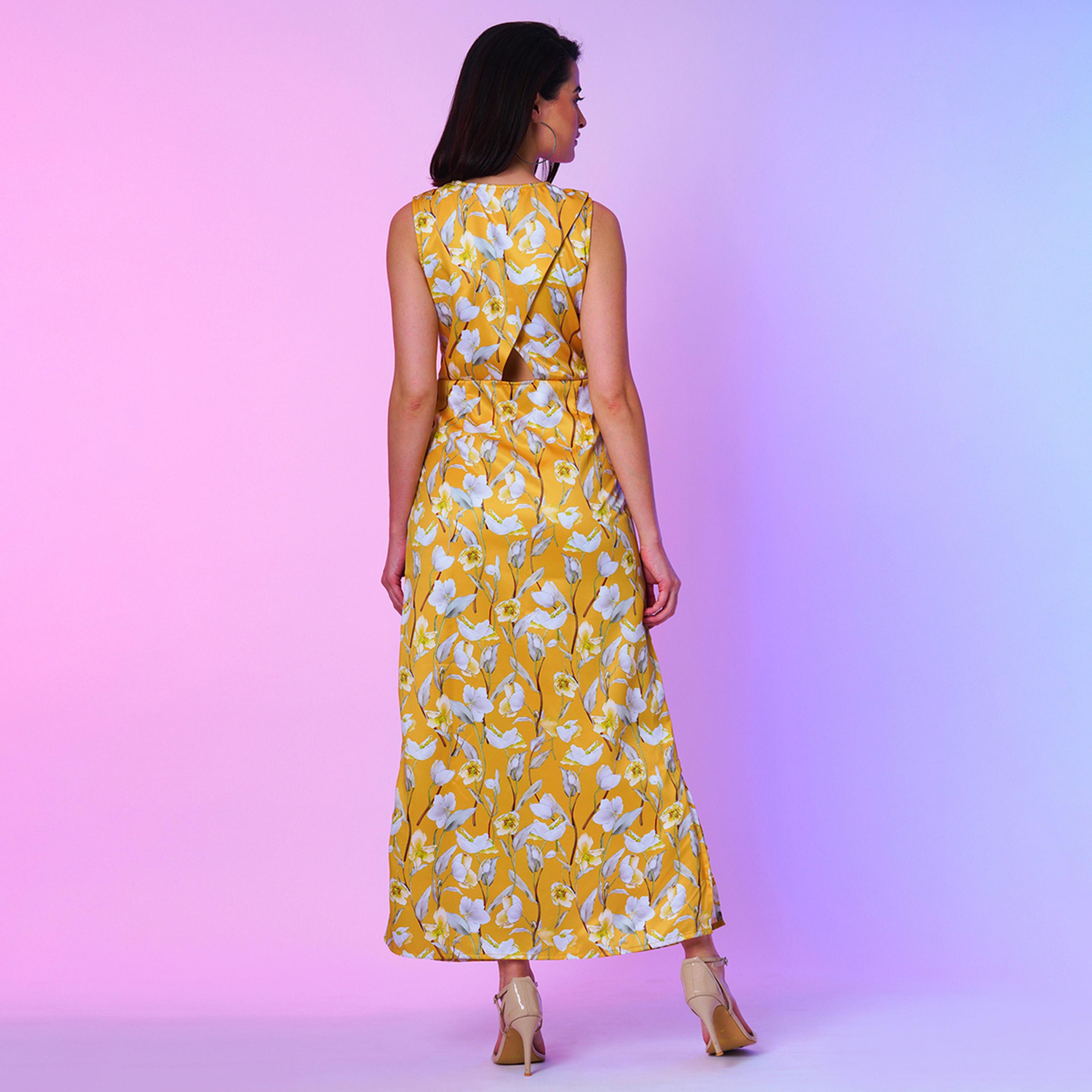غلوبوس × ستايلي - فستان نسائي غلوبوس بقصة A ملفوف من الأمام - أصفر مورد-women-clothing-dresses-image-3
